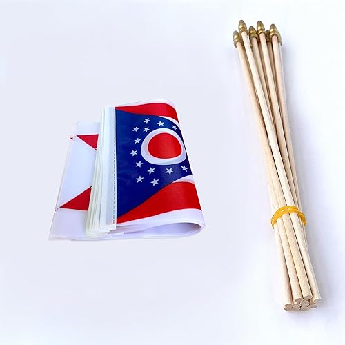 Miniatura 3 de TSMD Ohio OH State Flag on Wood Stick - Mini banderas de mano, 5 x 8 pulgadas, paquete de 12