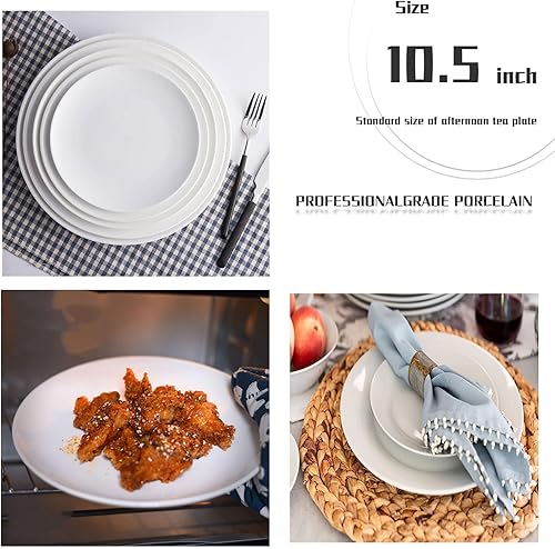 Miniatura 7 de Tienda - Juego de platos llanos blancos de 6 piezas, triple capa resistente al vidrio y al astillado, platos redondos ligeros, plato de postre,