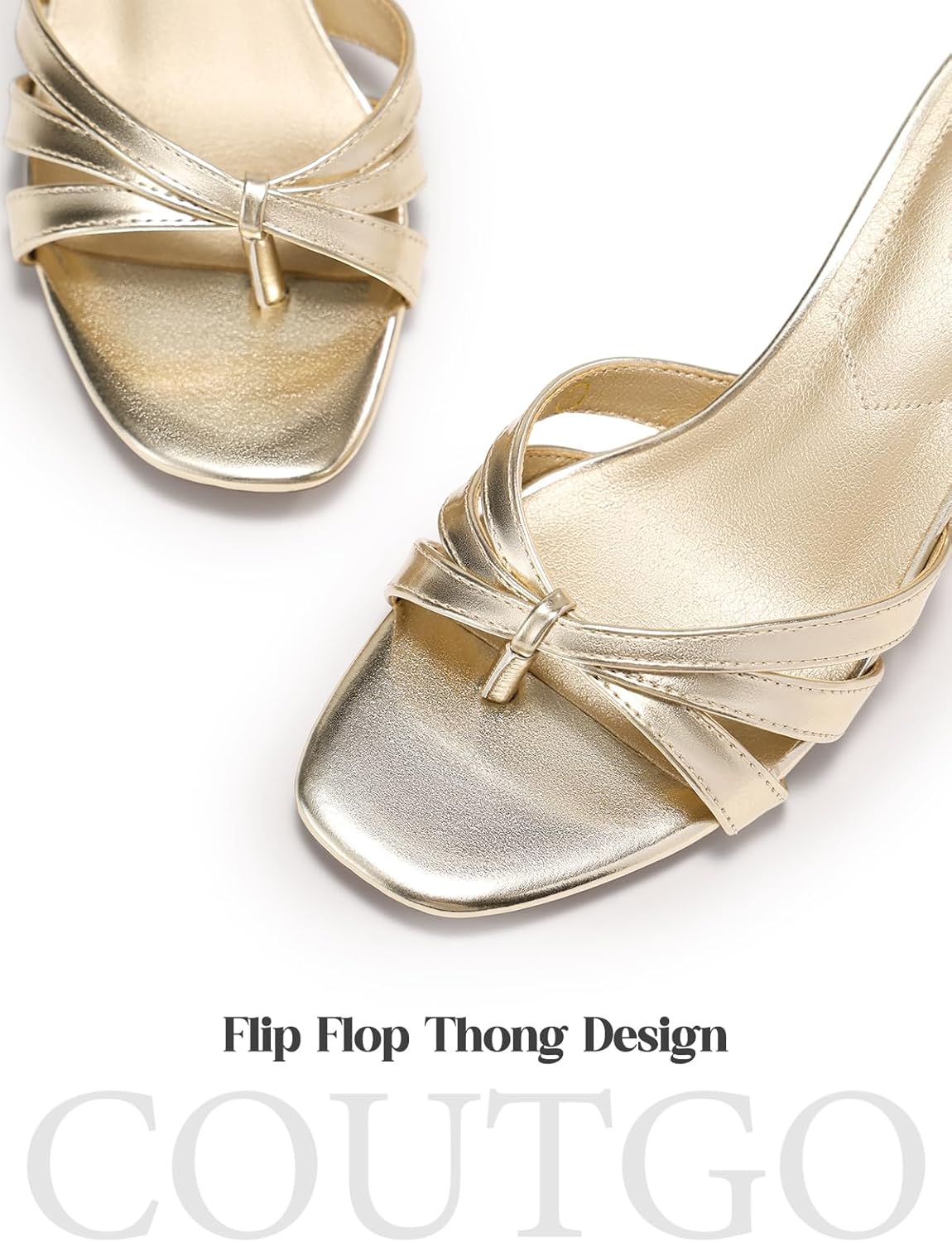 Coutgo Womens Strappy Kitten Heels Sandals Square Open Toe Flip Flops Slip On Slides Summer Dress Shoes - Image 6