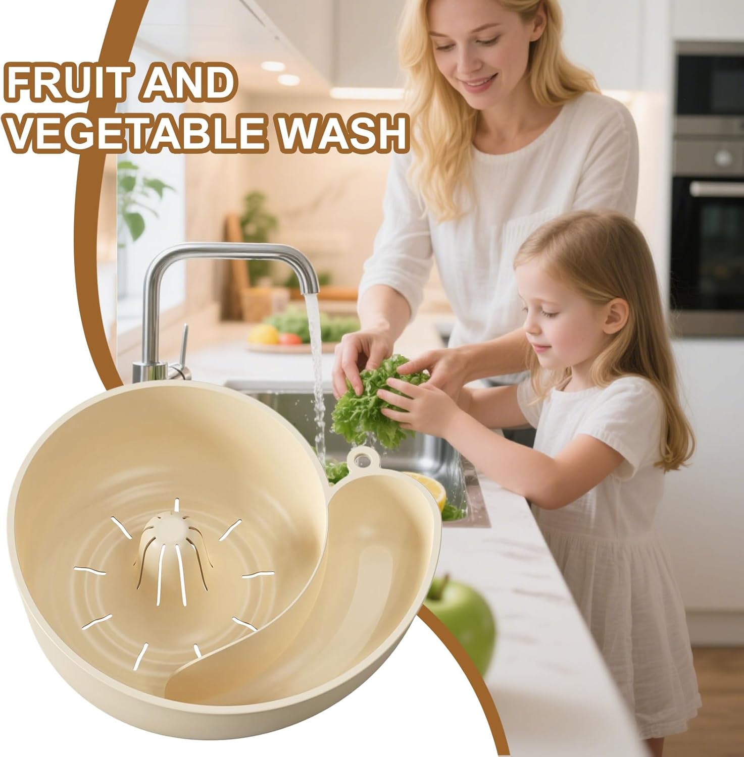 Fruit and Vegetable Wash, Berry Washer Spinner Bowls, Fruit Washing Bowl with Strainer, Multifunctonal, Portable, 23.5cm, for Home Dorm Apartment Picnic Camping - Image 5