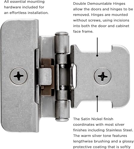 Miniatura 3 de Hickory Hardware P5311-SN Bisagra Desmontable Doble, Níquel Satinado