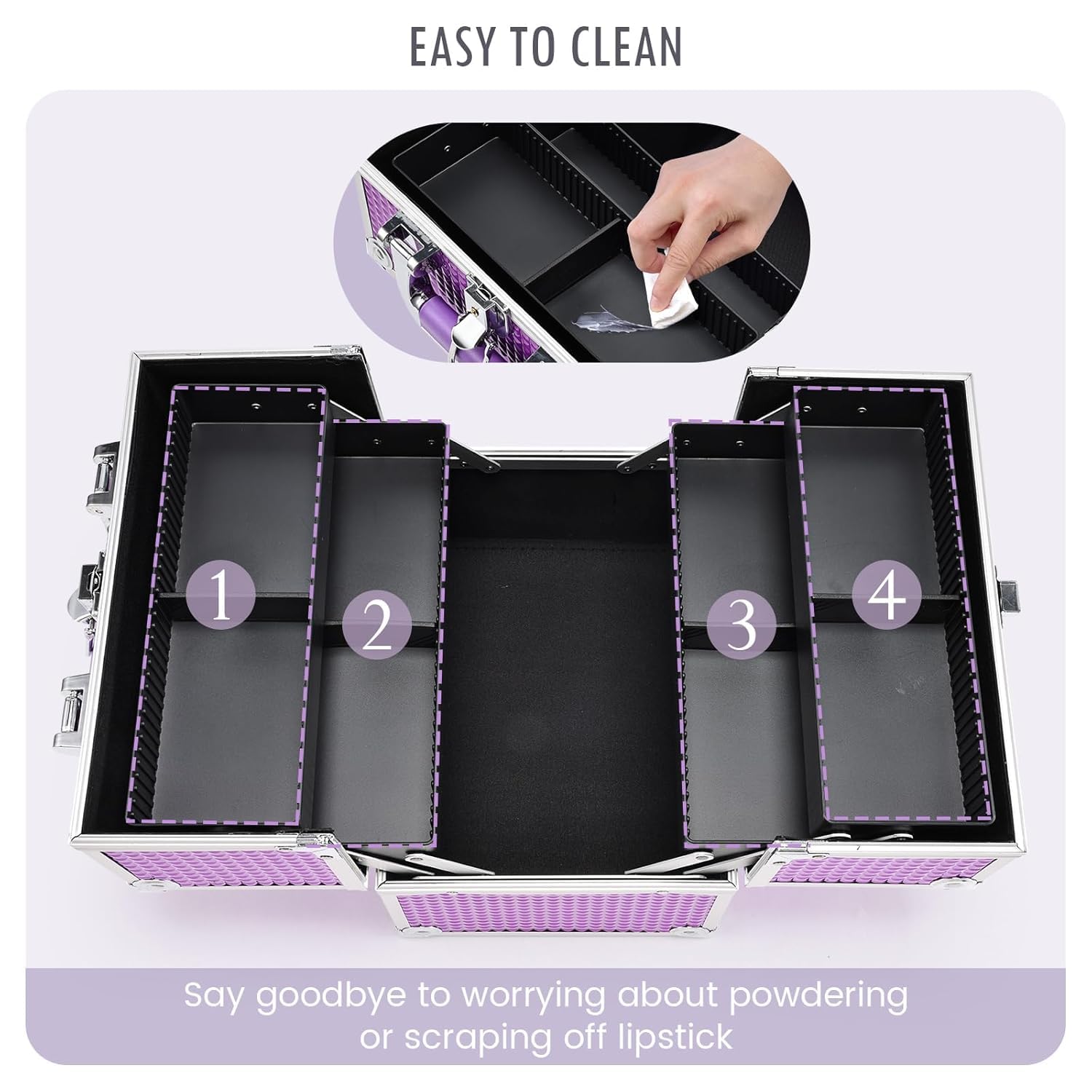 Frenessa Make-up-Box, Kosmetikkoffer, Schmuck-Organizer, Schmink-Aufbewahrungsbox, Schönheits-Zugkoffer, abschließbar, mit Schlüsseln, violett