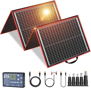 DOKIO 150W Foldable Solar Panel Kit - 7.3lb Portable Monocrystalline Charger w/ Controller, USB for RV Camping, 12V Batteries, Power Stations