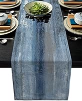AILUER Blue Grey Linen Table Runner 13x71 Modern Farmhouse Rustic Decor for Dining Kitchen Coffee Tables Holiday Parties