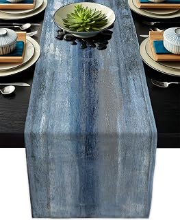 AILUER Blue Grey Linen Table Runner 13x71 Modern Farmhouse Rustic Decor for Dining Kitchen Coffee Tables Holiday Parties