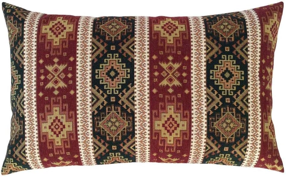 Kilim Throw Pillow Covers Burgundy Red and Green - 14 x 24 Inches Decorative Lumbar Pillows, Boho Room Decor for Couch, Bohemian Outdoor Case for Farmhouse, Southwestern Shams, Sofa