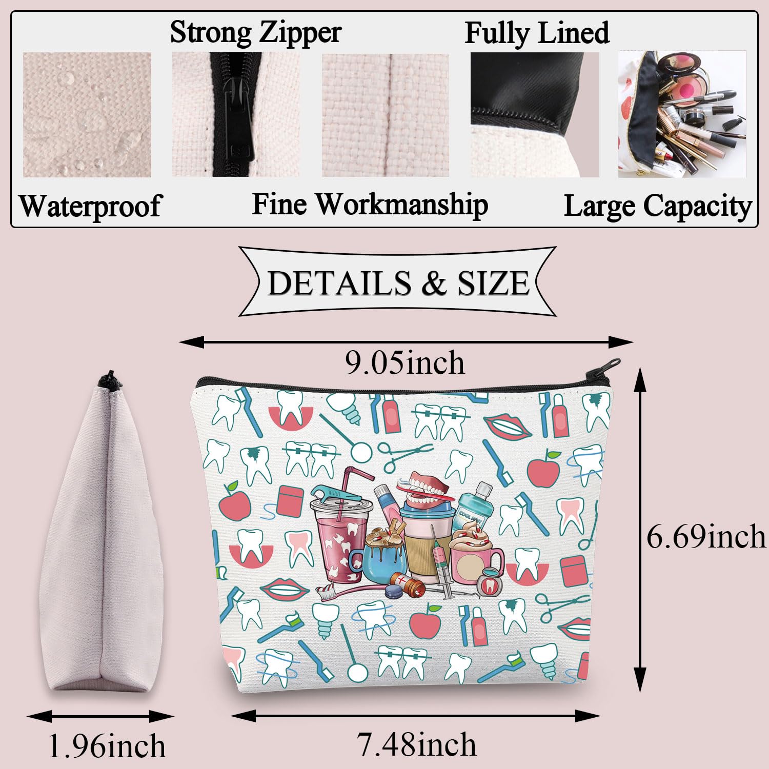 PLITI Dentist Makeup Bag for Dental Hygienist Gift Dental Assistant Gift Dentist Doctor Gift Dental Student Graduation Gift (Dentist Milky teaU) - Image 2