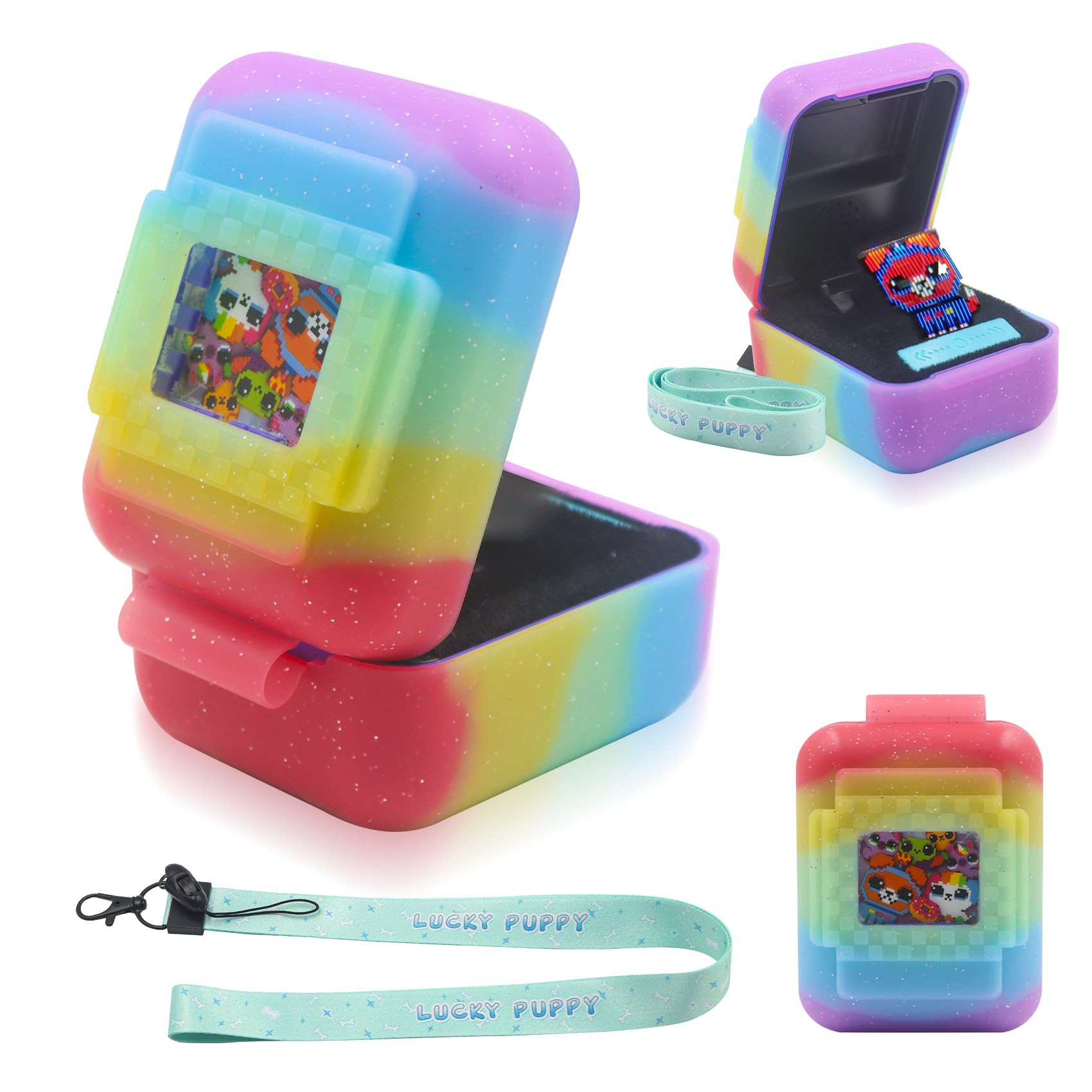 silicone cover case for bitzee interactive toy digital pet with lanyard, protective case holder skin for bitzee virtual electronic pets for girls & boys (colorful)