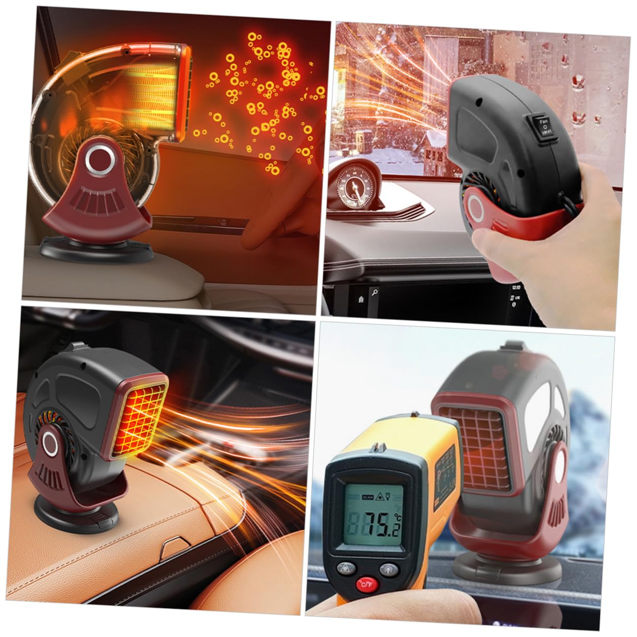 TOYANDONA Tragbare 12v Autoheizung und Entfroster aus ABS Schwarz Rot für Innenraum und Windschutzscheibe 12 Volt Heizlüfter mit Zigarettenanzünderanschluss