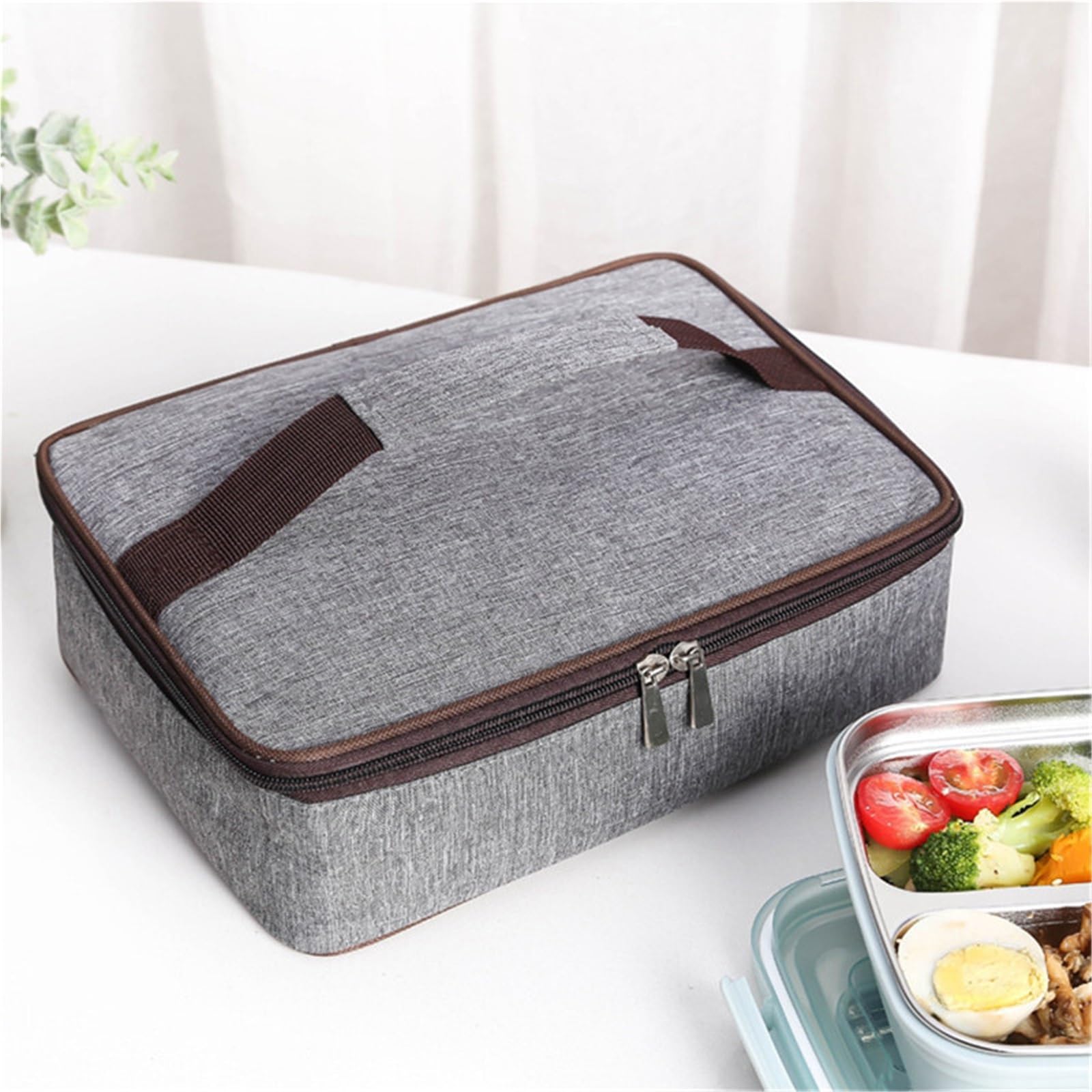Borsa termica for alimenti Bento da picnic rettangolare in tessuto Oxford, 4 pezzi, portatile, di grande capacità, con isolamento termico ，Borsa da campeggio(Blue 35 * 25 * 10cm)