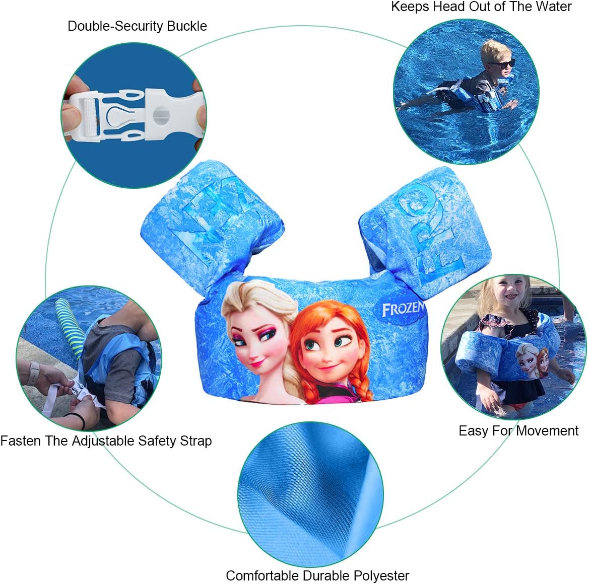 Vests Flotation Jacket Swim Belt Learn to Swim Device Toddler Floaties Device (Anna and elsa)