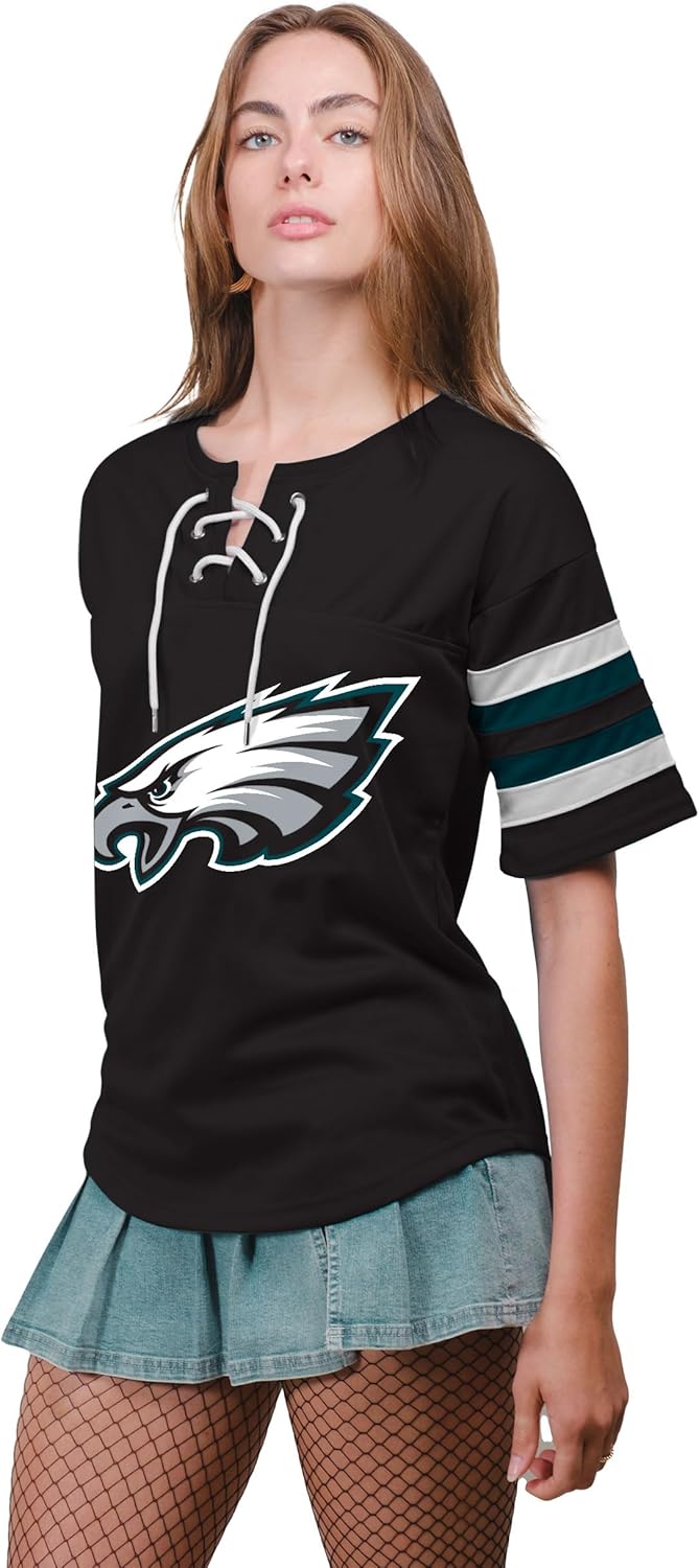Ultra Game Women's NFL Official Lace Up Tee Shirt Penalty Box