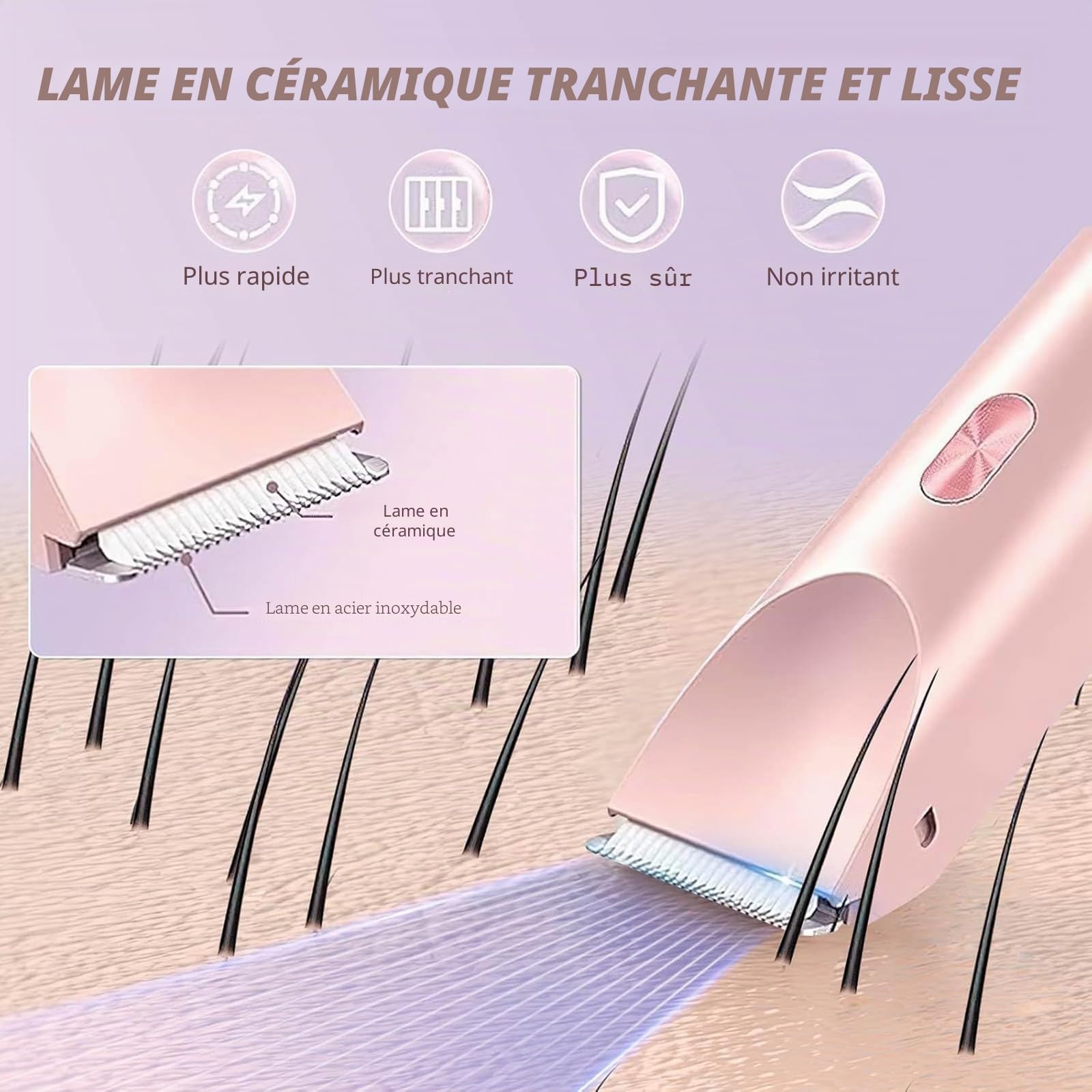 PZCC Rasoir Manuel pour Femme, Tondeuse Bikini 2 en 1, Rasoir Sans Fil, Anti-Coupures et Anti-Irritations, Humide et Sec, Rechargeable, Convient pour Le Visage, Les Jambes et Les Aisselles (Rose)