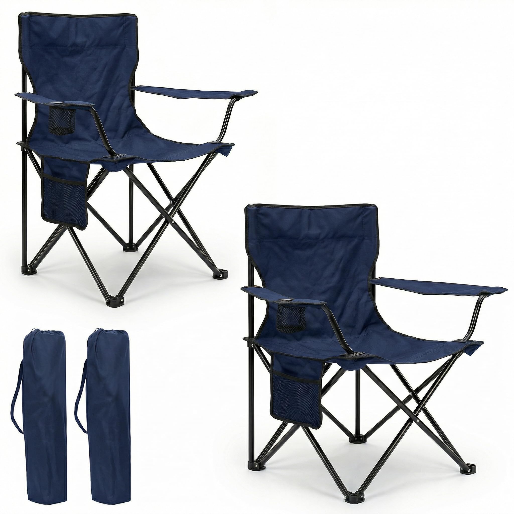 azorex Silla Plegable de Camping con Respaldo y Reposabrazos 48x49x80 cm, Portavasos y Bolsillo, Ultraligera Portátil para Playa, Pesca, Jardín y Excursiones – Incluye Bolsa (Negro, Pack de 2) — view 10