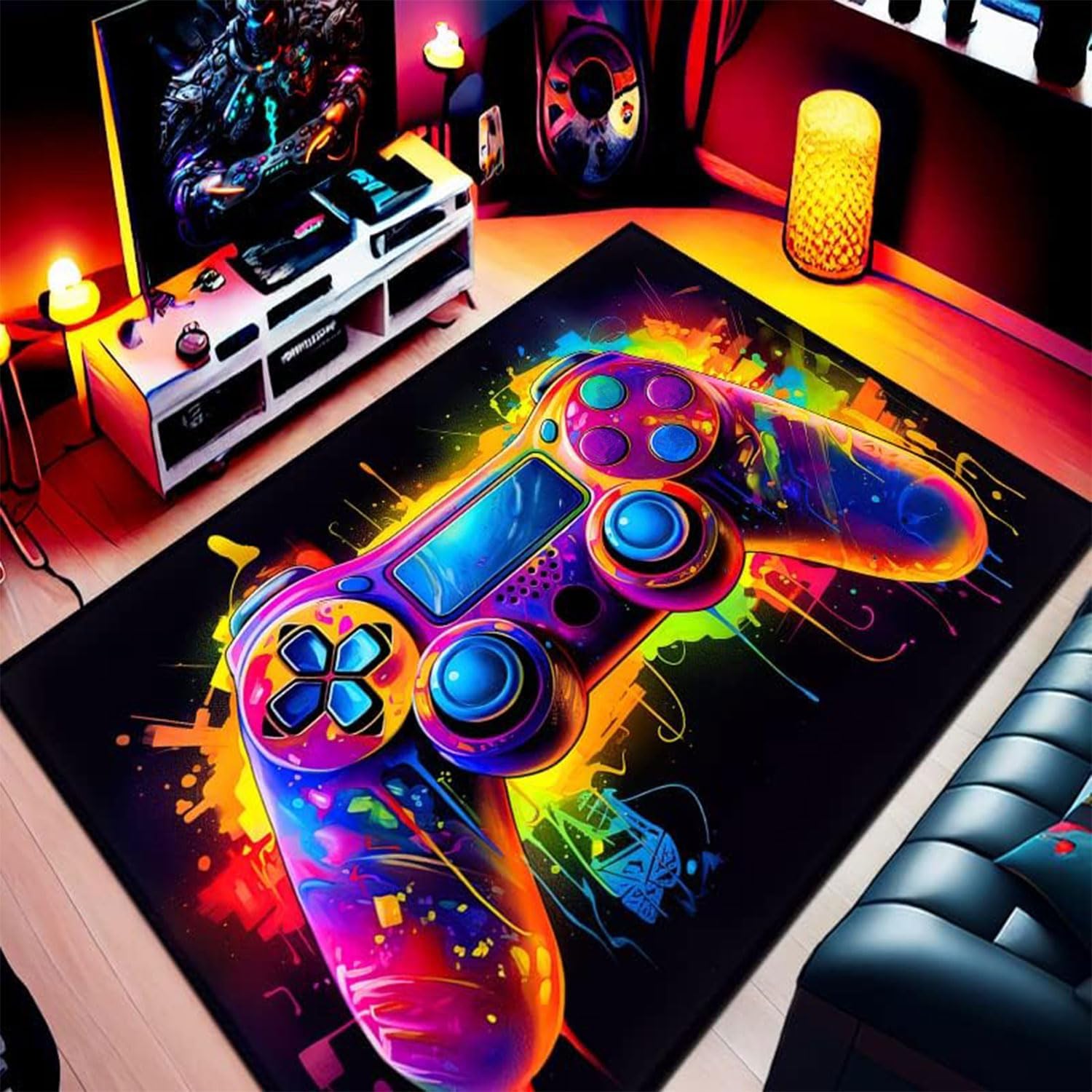 Gaming Rug for Boys Bedroom,Boys Rug with 3D Printed Game Gamepad,Gaming Area Rugs for Living Room Playroom,Washable Non-Slip Carpet Decor