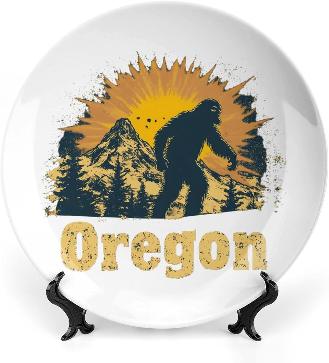 Oregon Bigfoot Mountains Vintage Decorative Plates for Display Ceramic Plate Tray with Stand Hanger Home Decor