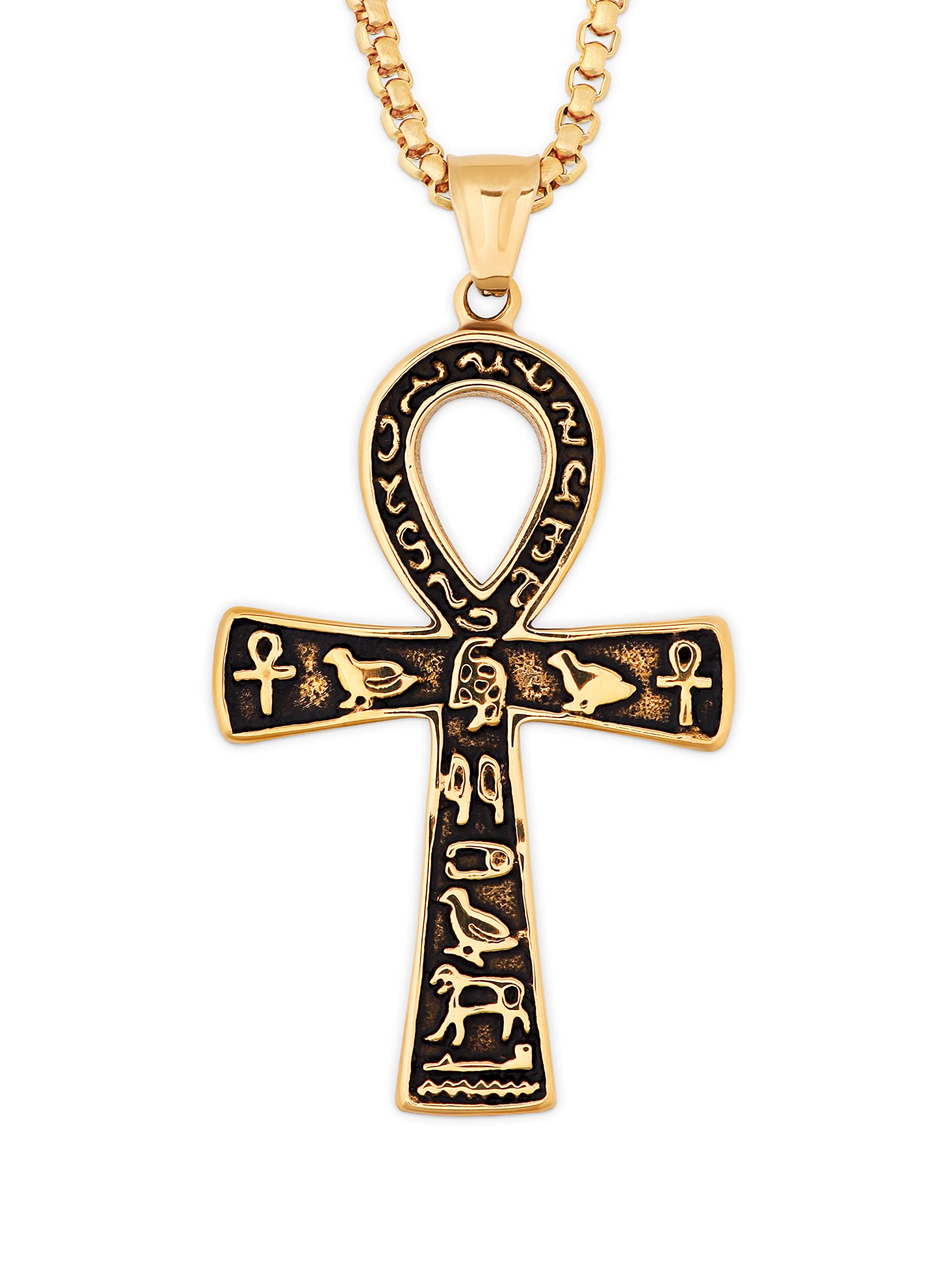 HAQUIL Ankh Necklace, Stainless Steel Egyptian Symbol of Life Ankh Cross Pendant, Egyptian Jewelry Gift for Men and Women