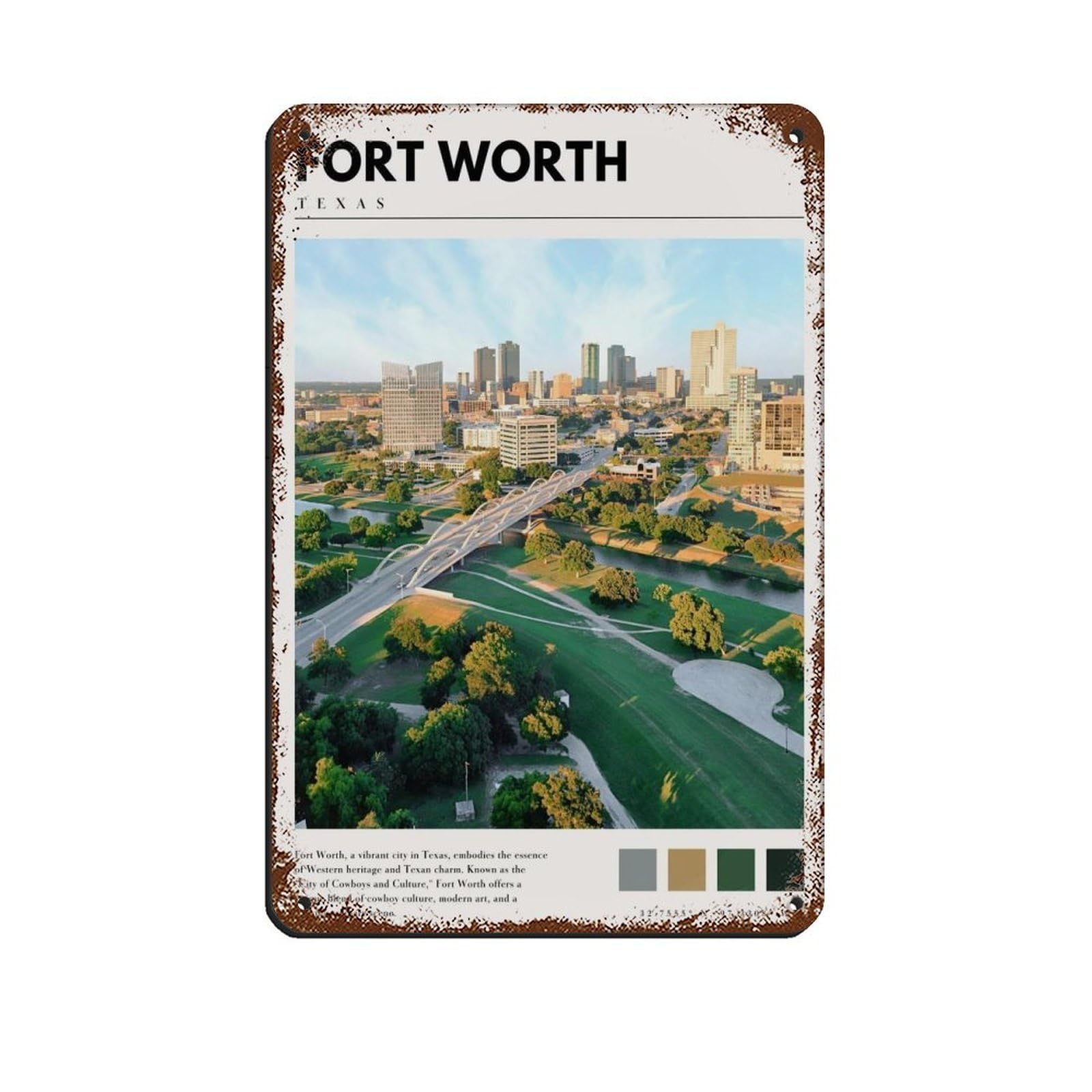 Fort Worth Dallas Texas Poster Art Tin Sign Vintage Metal Pub Club Cafe Bar Home Wall Art Decoration Poster Retro 8x12inch(20x30cm)