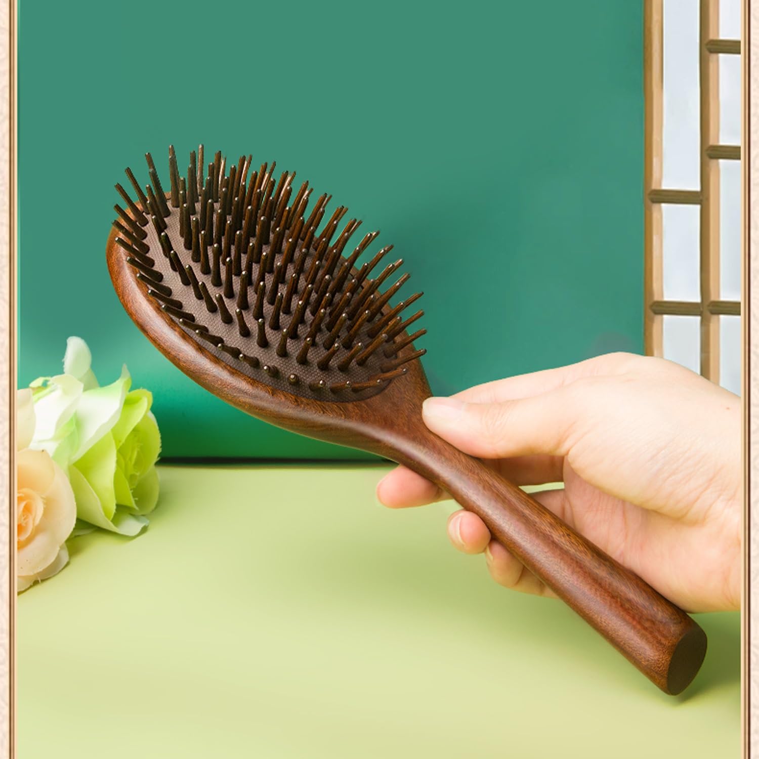 Spazzola per Capelli in Legno, Pettine per Massaggio, districante, Antistatico, Ovale, massaggiatore per Cuoio capelluto, Spazzola per Capelli con Cuscino d'Aria, Crespi