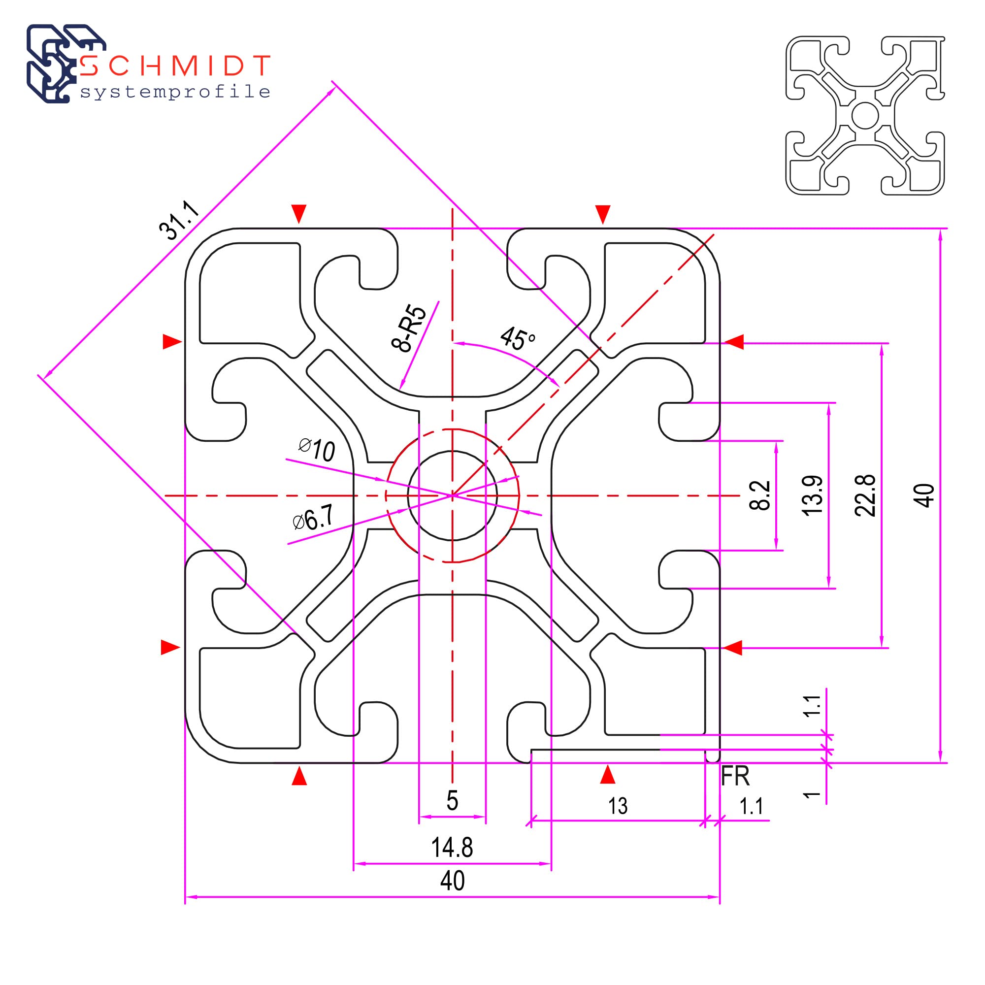 SCHMIDT systemprofile Längenanschlag B 2m Aluminium-Profil Säge-Anschlag Rechts-Links Maßband 2x Ablängklappe