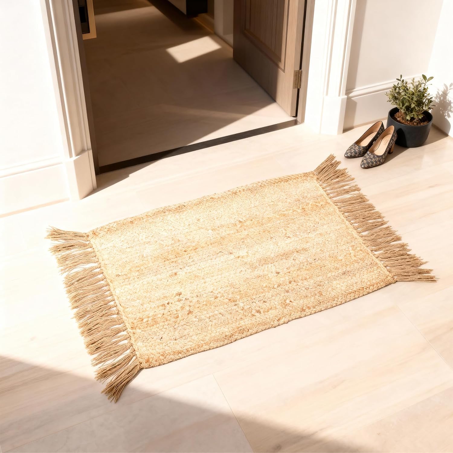 Furnishful Handwoven Jute Area Rug 2x3 Natural Jute Farmhouse Entryway Rug, Vintage Boho Reversible Rug - Hand Braided Entryway Carpet for Living Room, Farmhouse, Kitchen, Indoor Floor Decor - 24X36