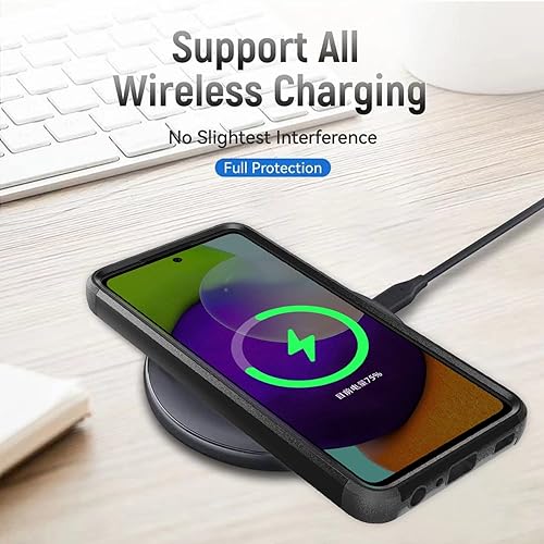 Miniatura 7 de TJS Funda compatible con Samsung Galaxy A52, Galaxy A52S, con protector de pantalla de vidrio templado, resistente, resistente, a prueba de golpes,