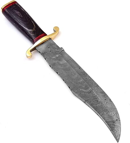 Miniatura 4 de Cuchillo de Damasco personalizado de 15 pulgadas Mango de madera negra wFunda de cuero marrón TJ118