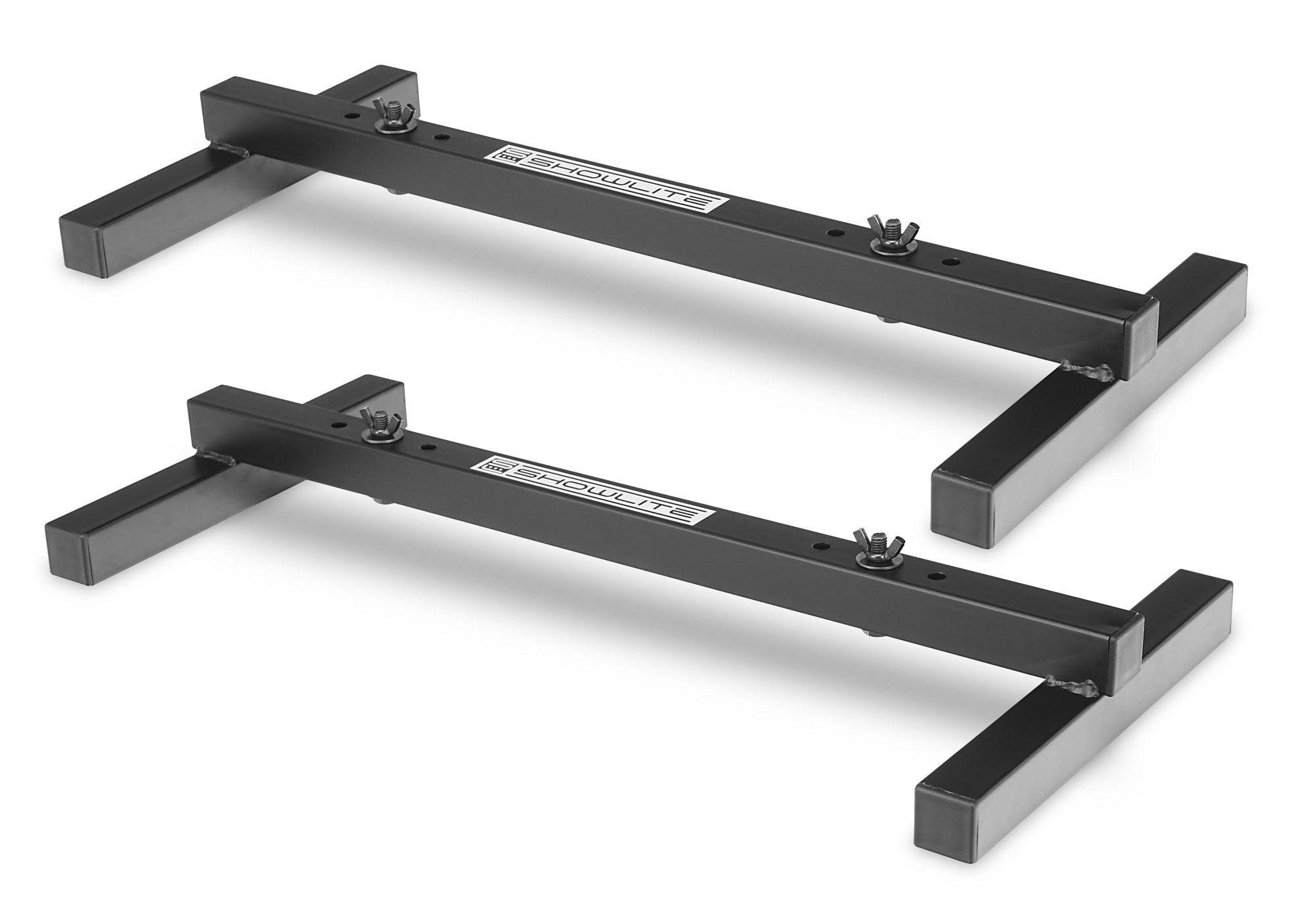 Set de 2 Pieds de Sol Showlite FLS-20 PAR (pieds doubles pour poser deux projecteurs, base 55,5 x 25,5 cm, hauteur 6 cm, construction robuste, empilables) Noir