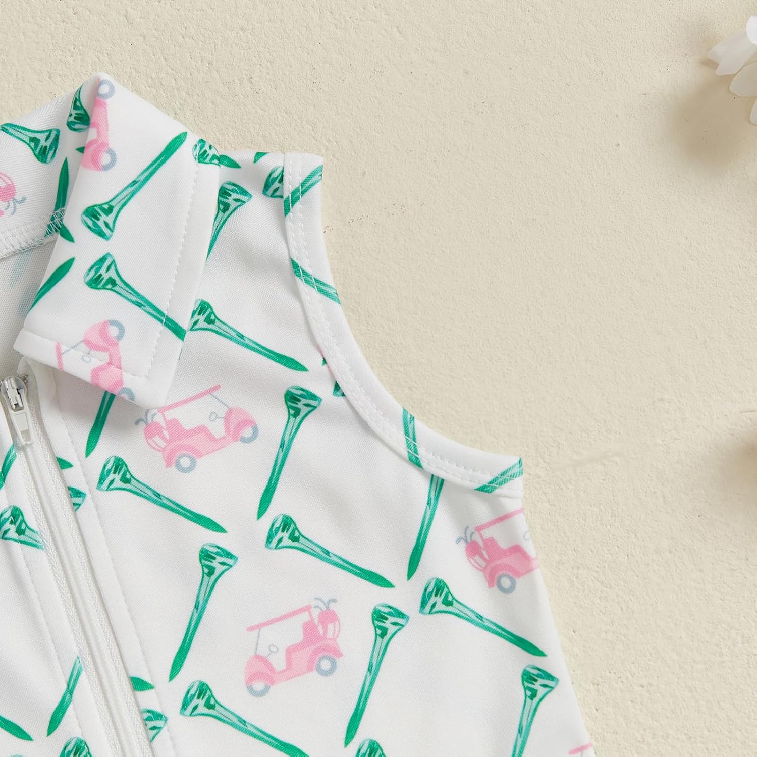 Toddler Baby Girl Golf Outfit Zip Collared Sleeveless Golf Cart Print Polo Tank Dress Infant Summer Birthday Dress - Image 6