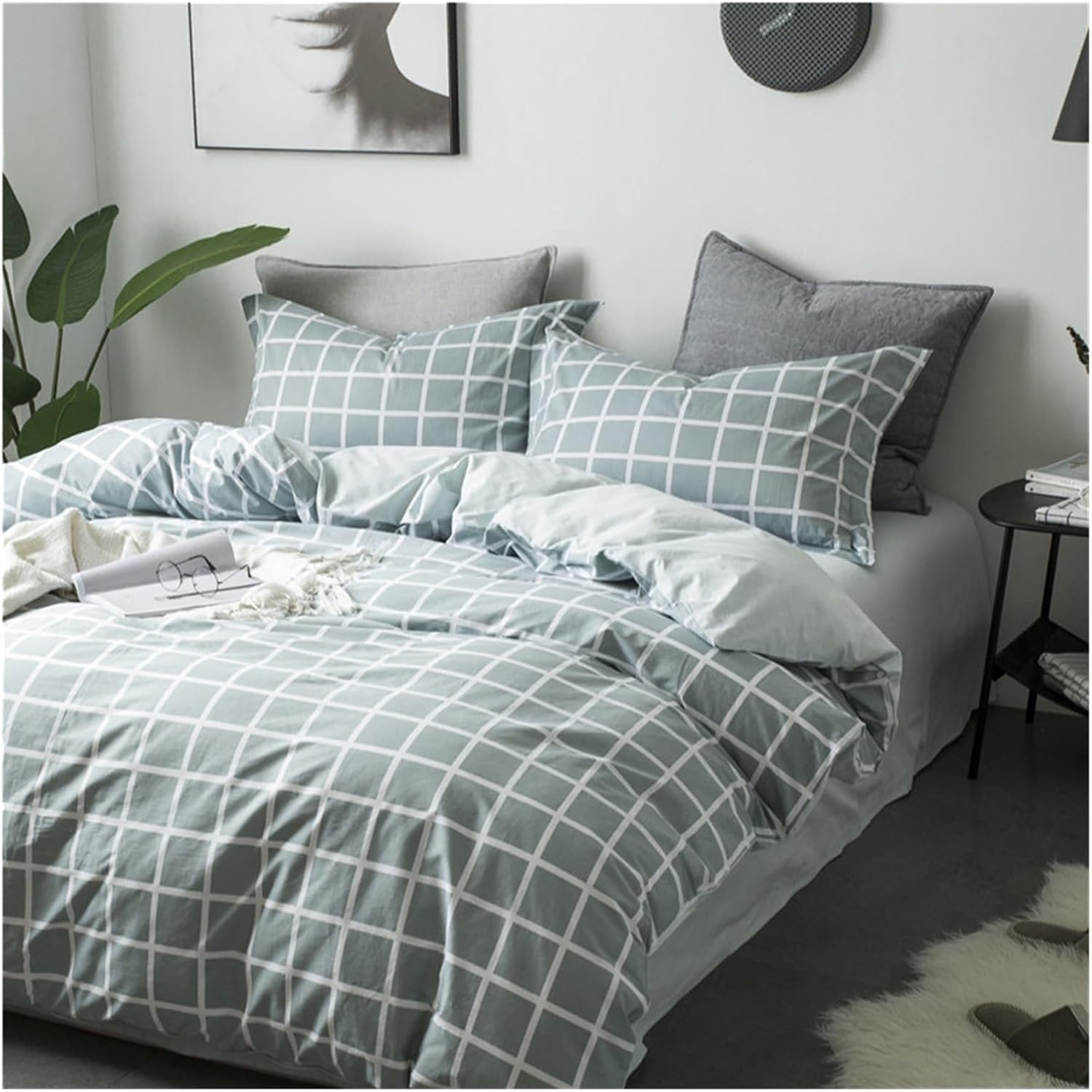 Plaid Cartoon 4pcs Twin Full Queen King Bedding Sets Contain Duvet Cover Fitted Sheet Set Pillowcase,Bed