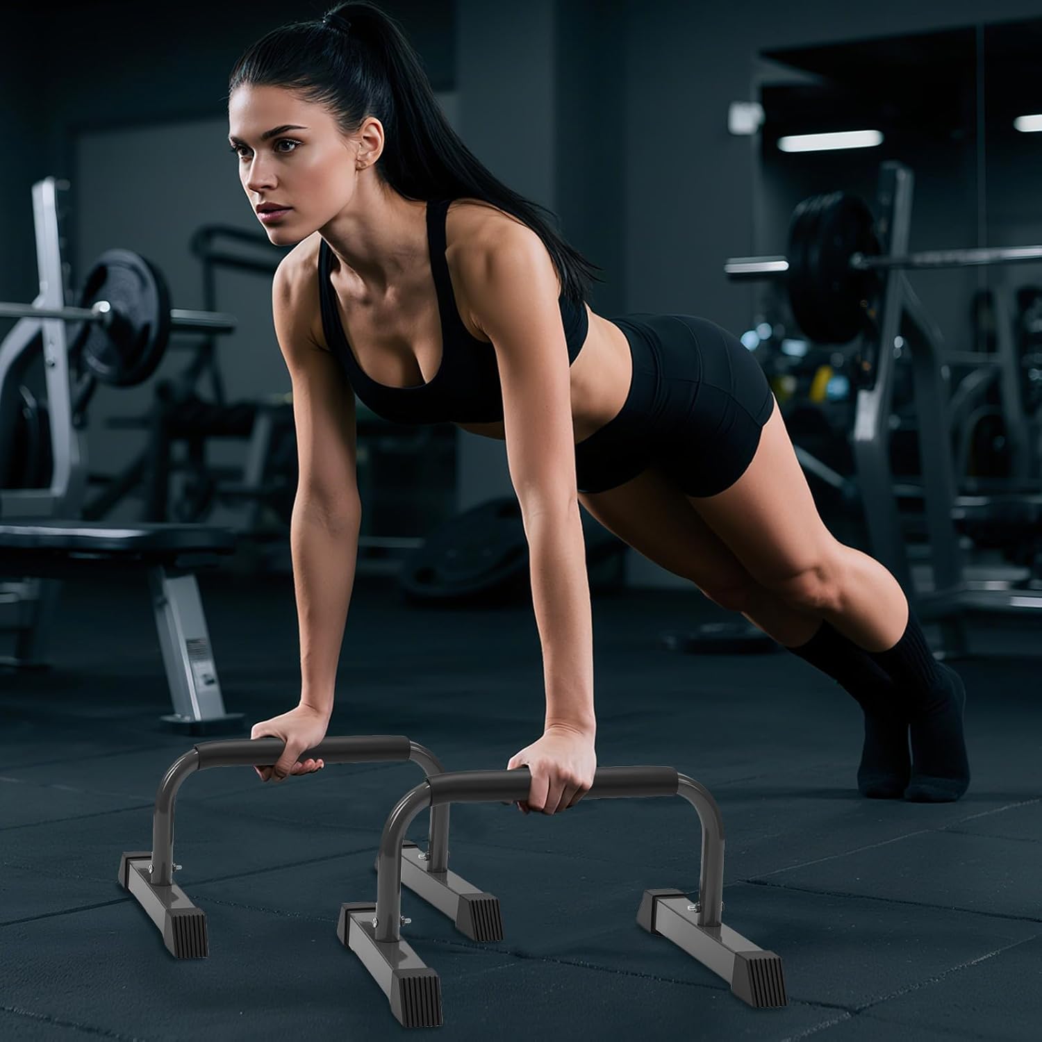 Push Up Bars: Sweat-resistant Parallettes Bar for Handstands L-sit & Dip, No Wobbling Strength Training Pushup Stands for Women Men Workout Core Exercise at Home Floor Gym - Image 8