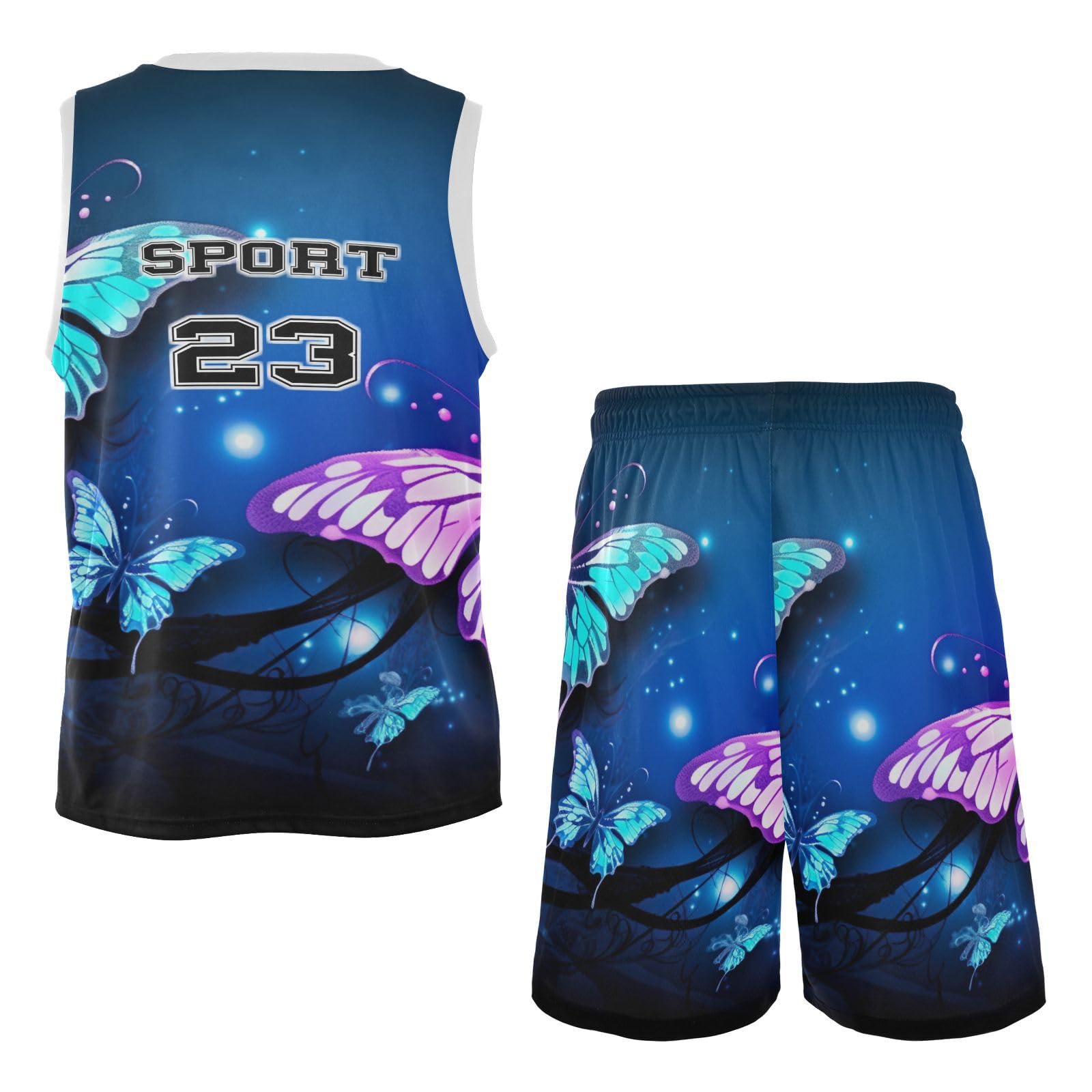 FLildon Purple Butterfly Boys Basketball Jersey Set Tank Top Shorts Tracksuit Sport Training Suit for Kids, XL