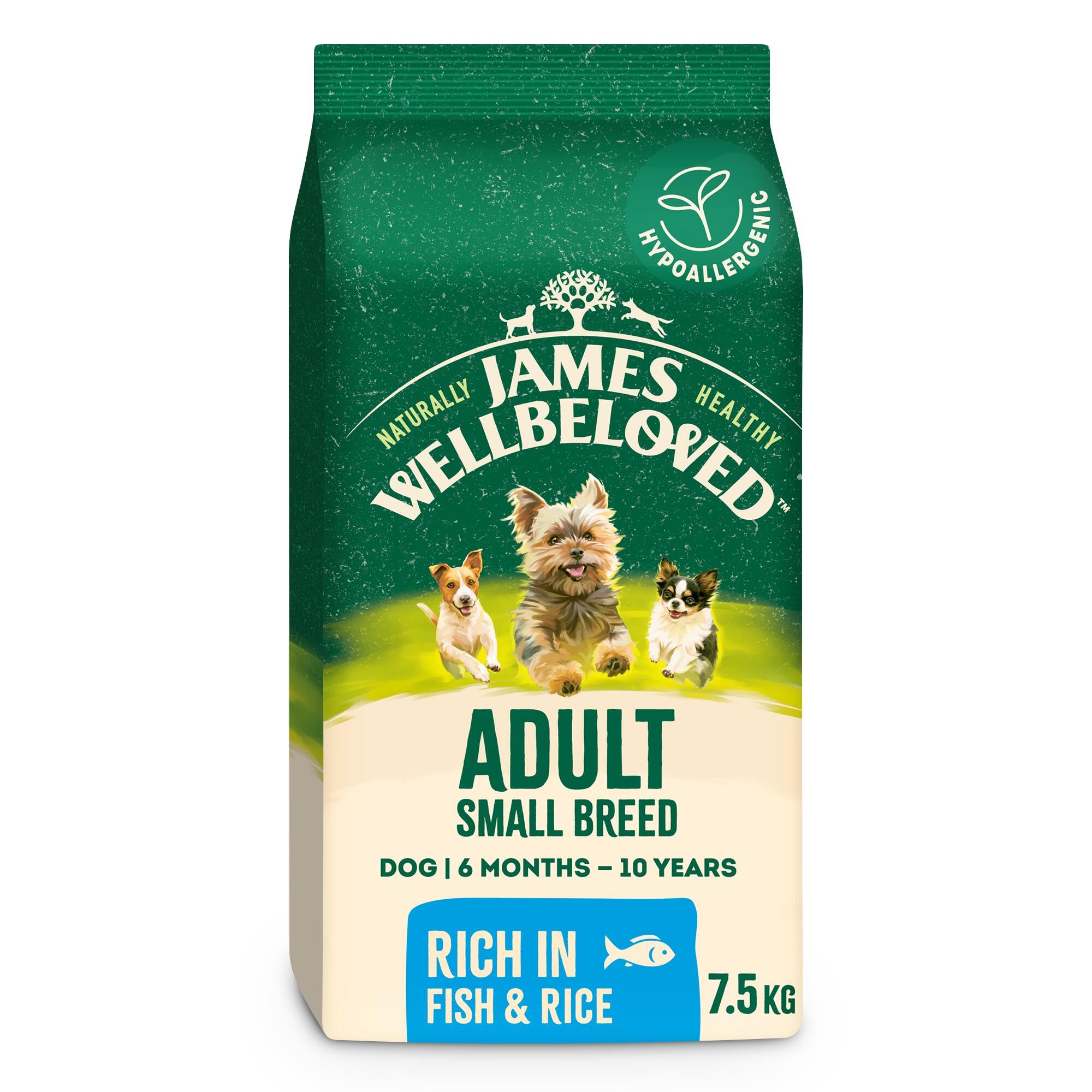 James Wellbeloved Dog Adult Hypoallergenic Dry Food Small Breed Fish and Rice 7.5 kg