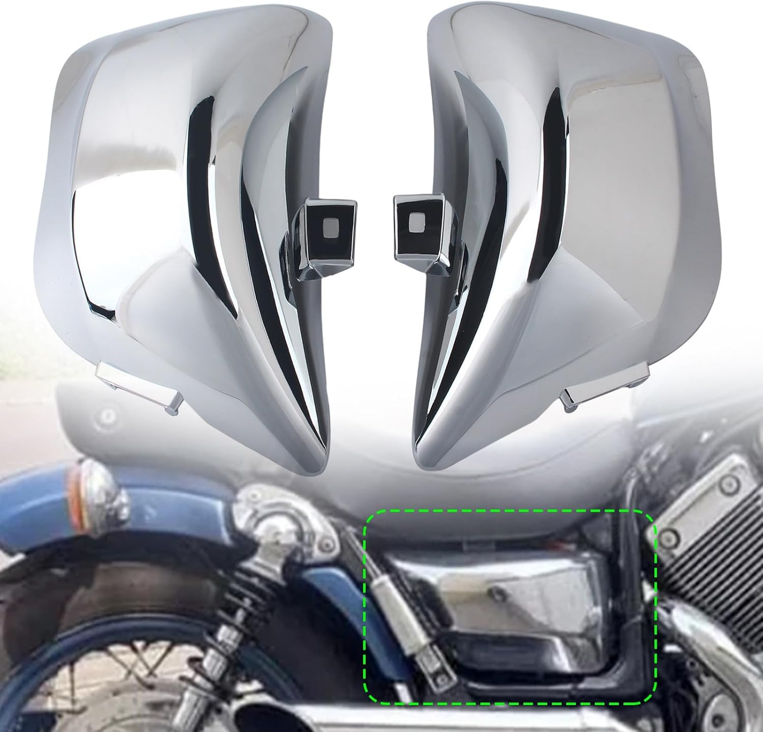 Motorcycle Chrome Left & Right Battery Fairing Side Panel Covers Compatible with Yamaha Virago XV535 XV400 1987-up