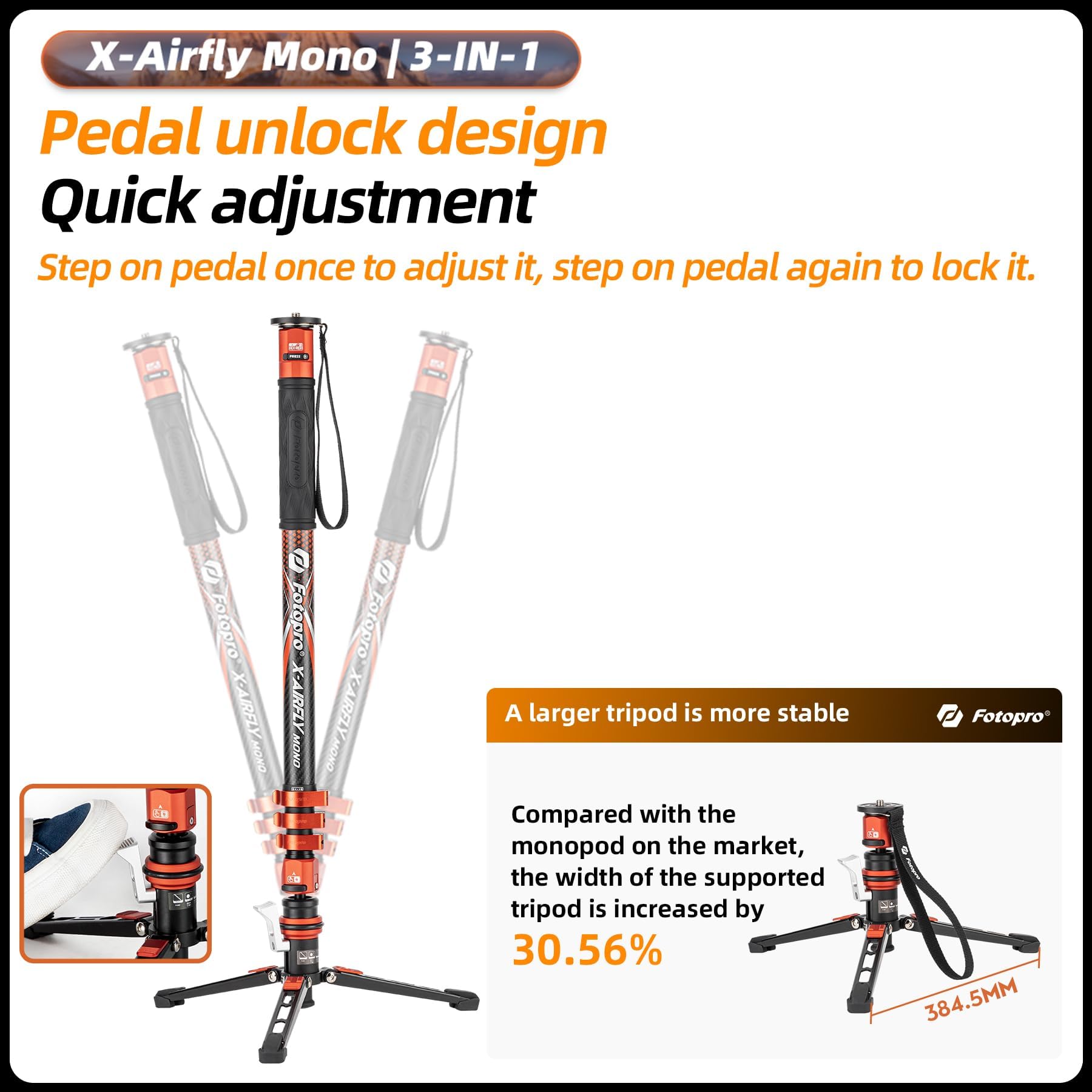 Amazon | Fotopro 185cmカーボンファイバー単脚立て ペダル付き