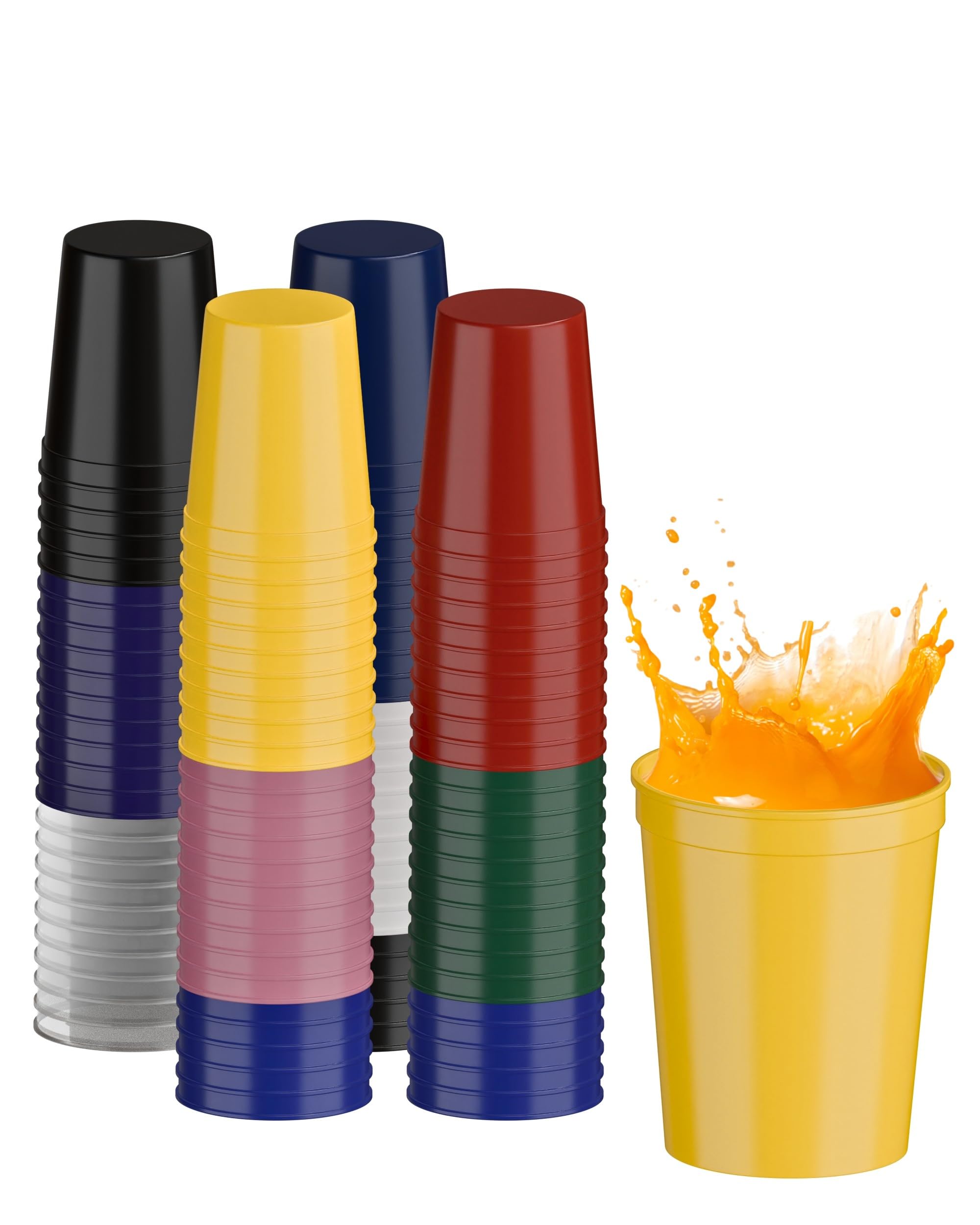 PartyPrints 100 Pack 16 oz Assorted Reusable Blank Plastic Cups, Stadium Cups Bulk – BPA Free Top Rack Dishwasher Safe, Party Colored Cups Perfect for