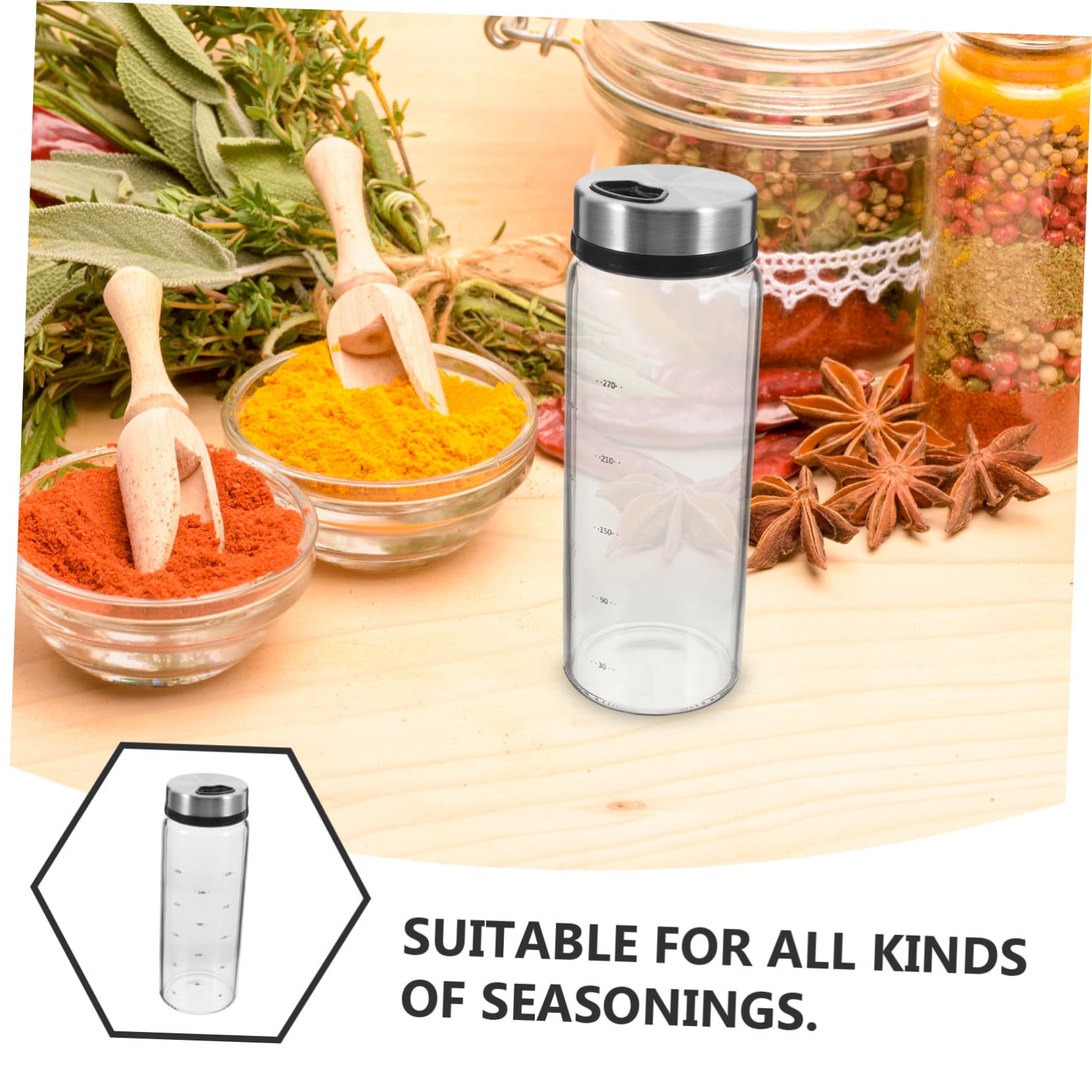 Mipcase Pot à Épices en Verre 300ml Couvercle Rotatif en Acier Inoxydable, Récipient à Poivre Facile à Utiliser et Gain de Place Cuisine et Maison