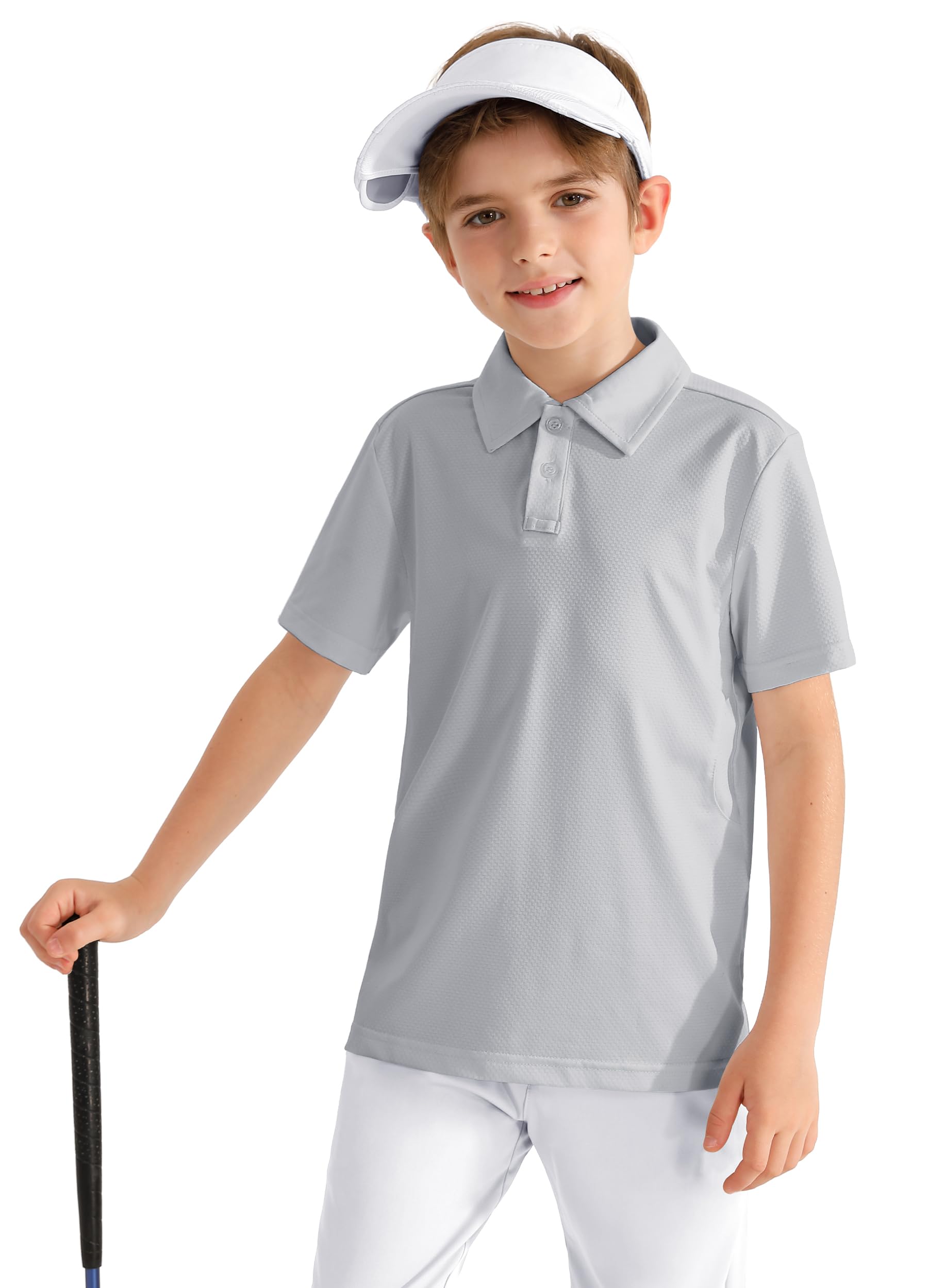 MIVEI Boys' Performance Polo Shirt - Golf Grid Short Sleeve Collar Shirts Youth Stretch Quick Dry Lightweight Athletic UPF50+