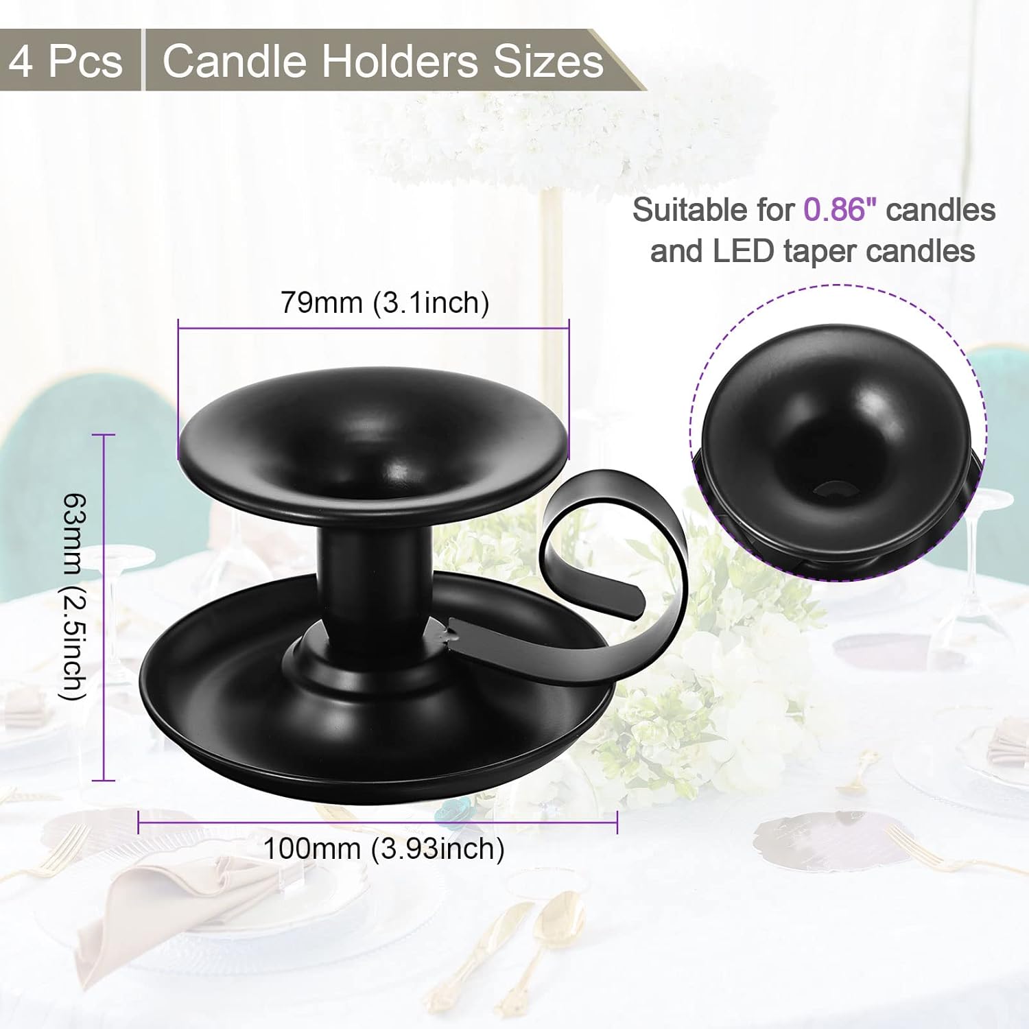PATIKIL Retro Iron Taper Candle Holder, Set of 4 Black Simple Candlestick Holder Candle Light Stand for Halloween Table Centerpiece Party Wedding Dinning Decor