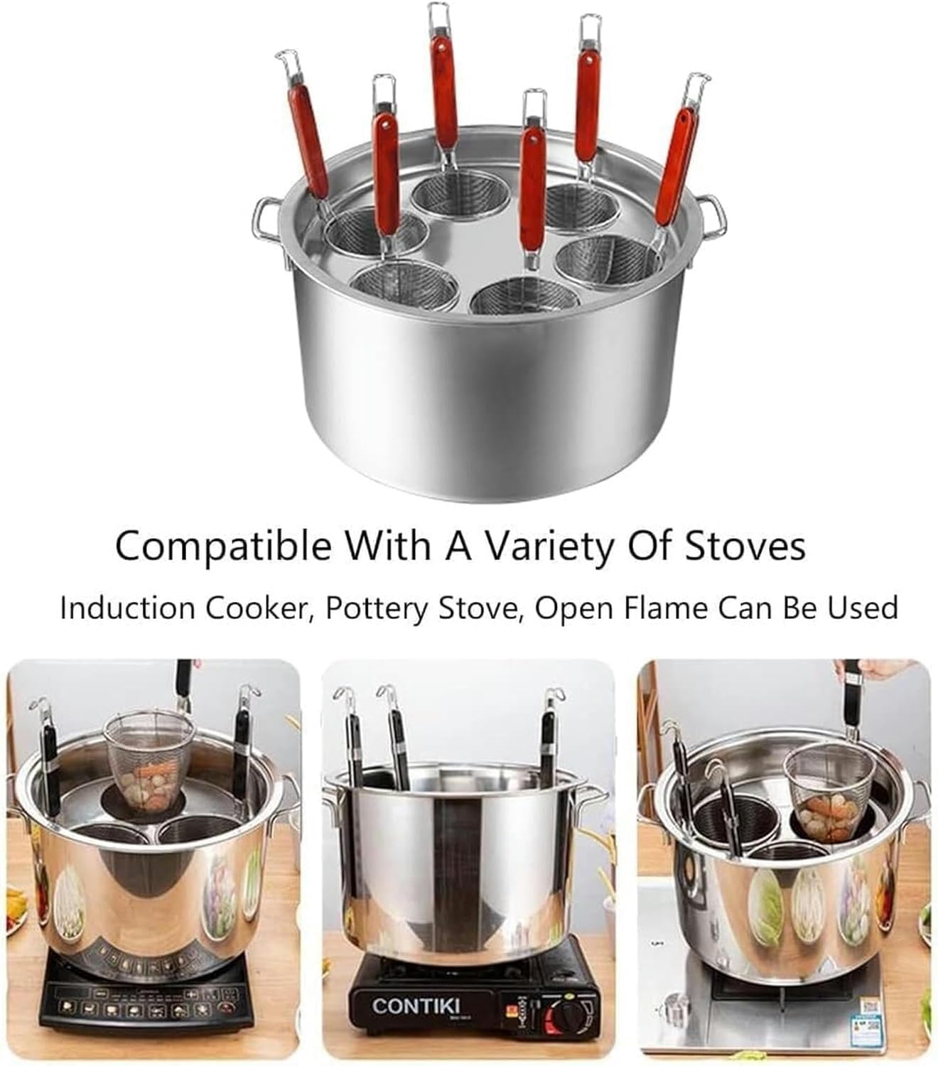 Pasta Pots Stainless Steel Pasta Cooker Insert Set, Commercial Stock Pot With Pasta Pot And Insert Strainer Steamer Basket For Home Kitchen Restaurant Cookware, 6Holes