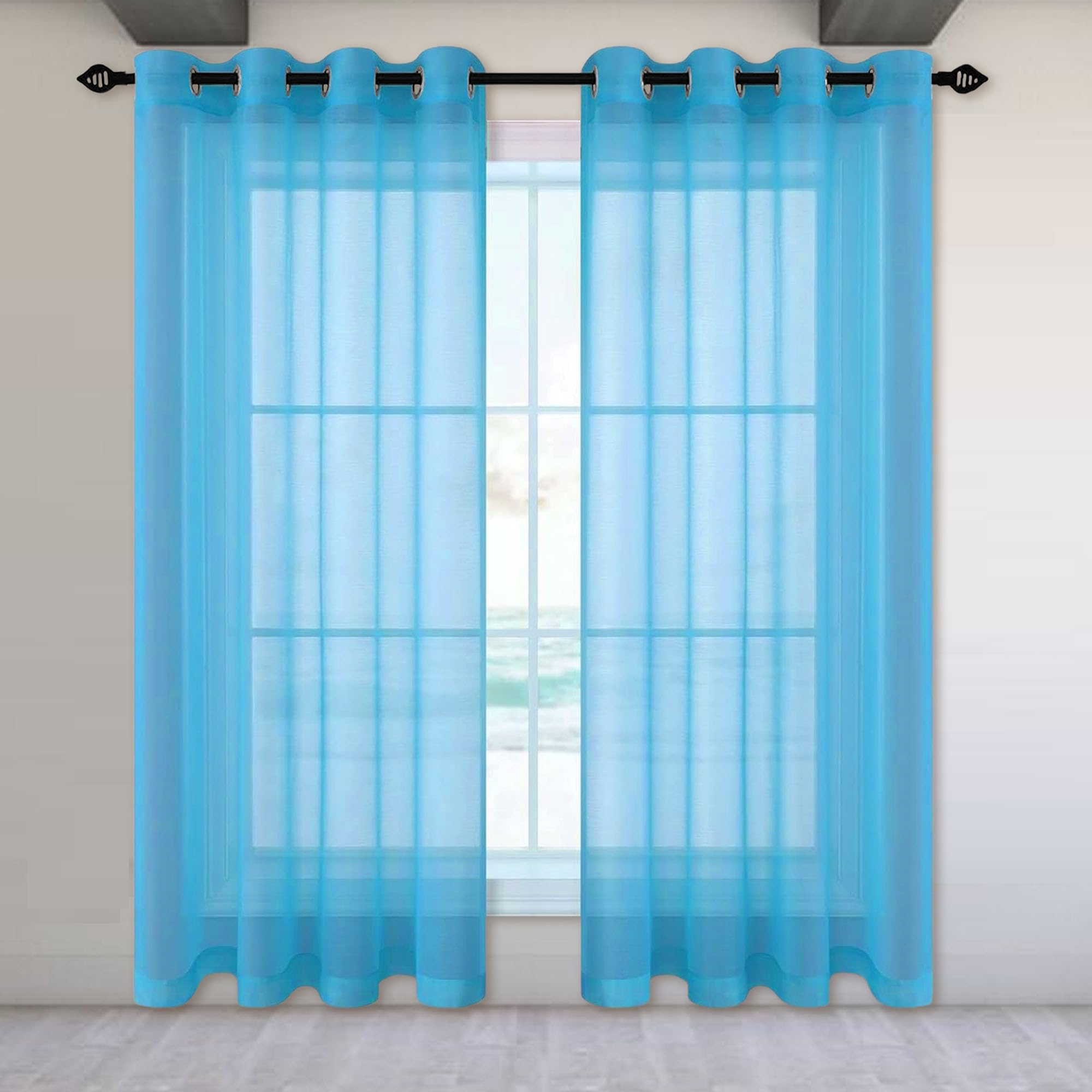 Przezroczysta Zasłona 320 x 130 cm Z Oczkami Miękkie Zasłony Oczkowe Światło I Eleganckie Na Okna Kuchenne, Niebieskie niebo