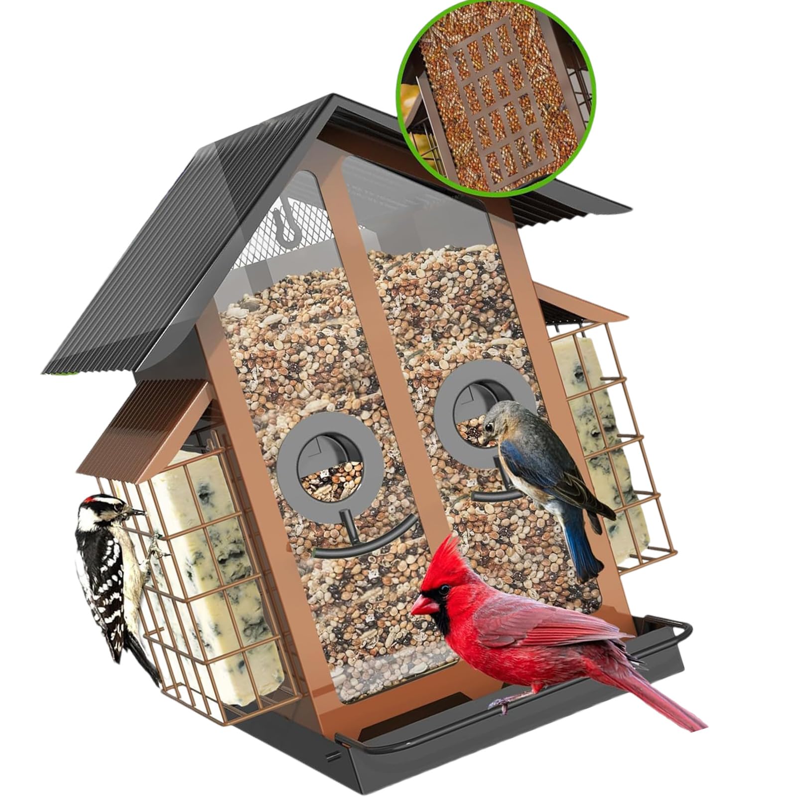 Comedero para pájaros de Gran Capacidad para jardín y Patio, diseño de Percha con construcción de Metal para comedero para pájaros Colgante Aire Libre