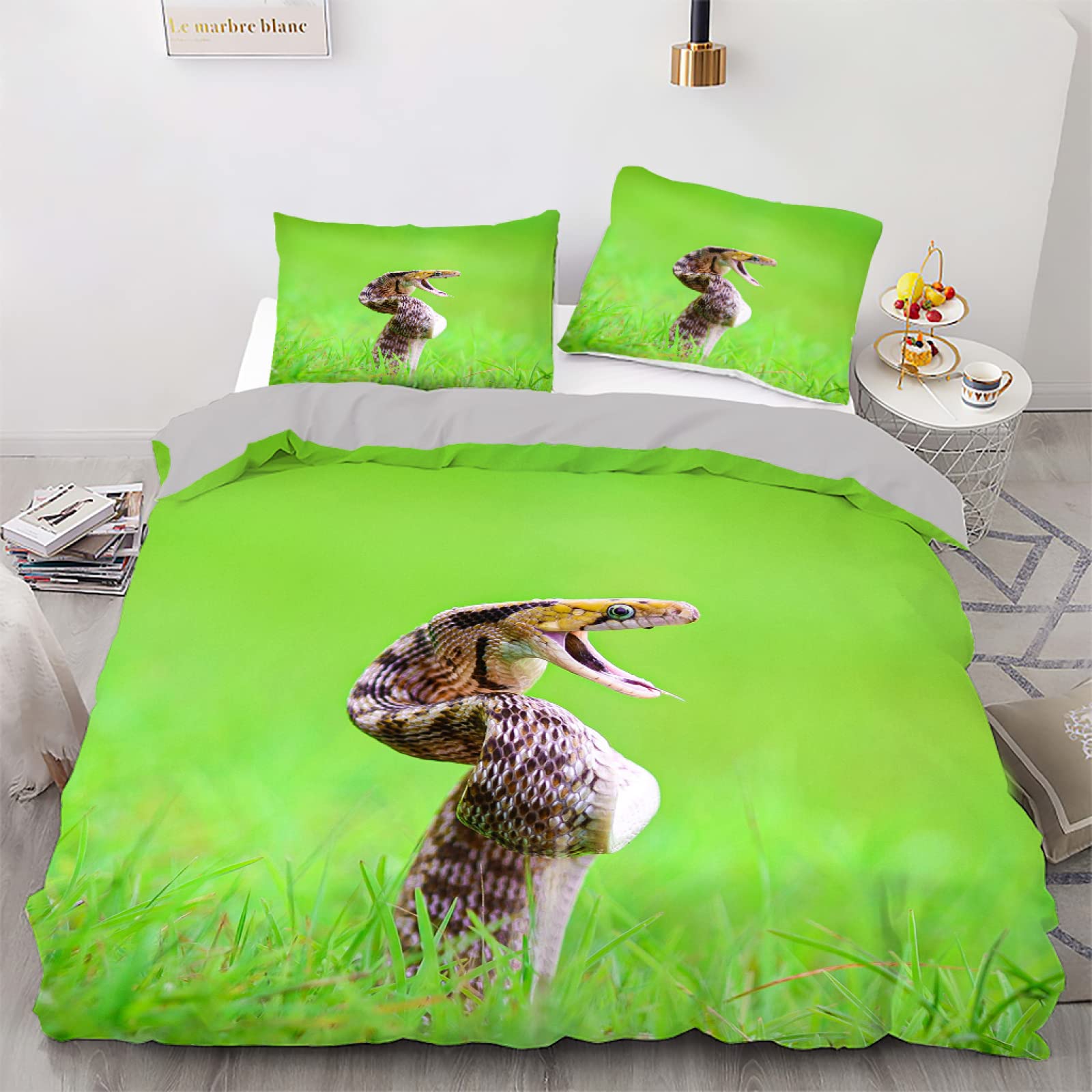Housse de Couette 200x200 Animal Vert avec 2 Taies d'Oreiller