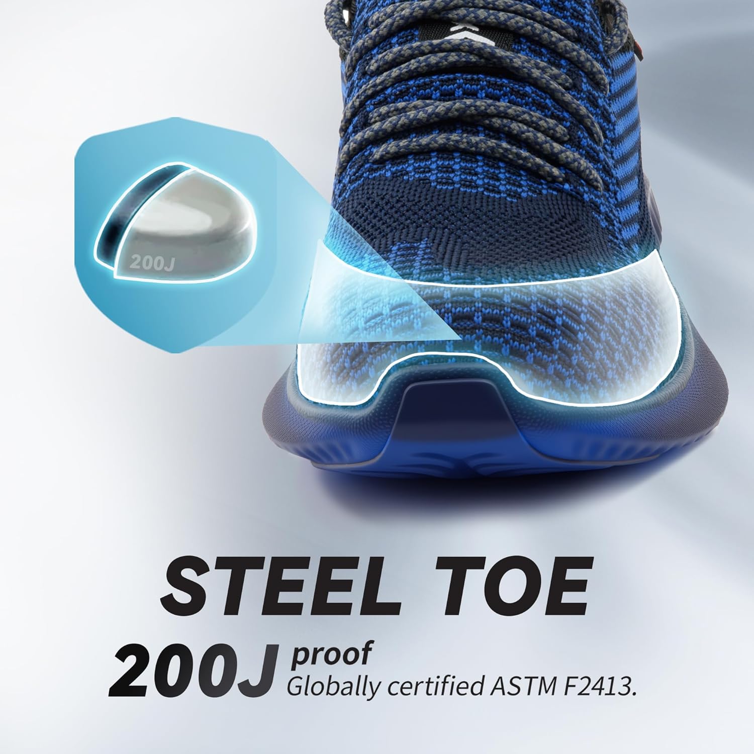 SUADEX Steel Toe Shoes for Men Women Indestructible Steel Toe Sneakers Lightweight Work Safety Shoes Puncture Proof Composite Toe Blue 13 Women/11.5 Men - Image 4
