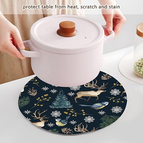 Miniatura 5 de 3 Pcs Trivet Mats Christmas Birds Deer Snowflakes Branches for Hot Pots and Pans 15in Cotton Thread Weave Heat Resistant Table Mats for Cooking Pot