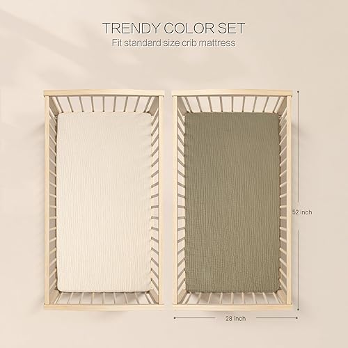 Miniatura 8 de Sábanas de muselina para cuna lulumoon - Sábanas ajustadas de algodón para cuna para niños y niñas, neutras, paquete de 2