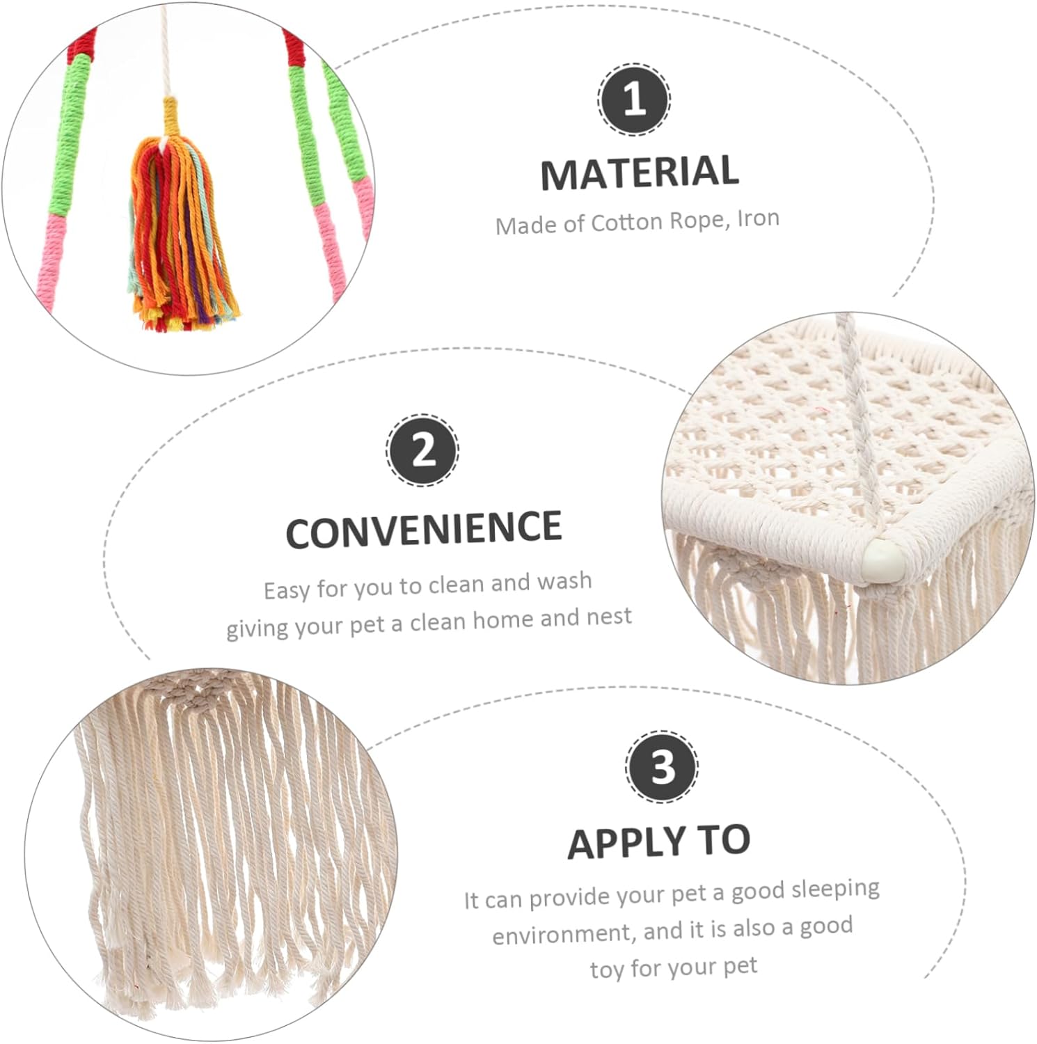 Macrame Cat Hammock Bed Decorative Hanging Cat Nest Tassels Breathable Rope Swing for Indoor Boho Style for Cozy Relaxation