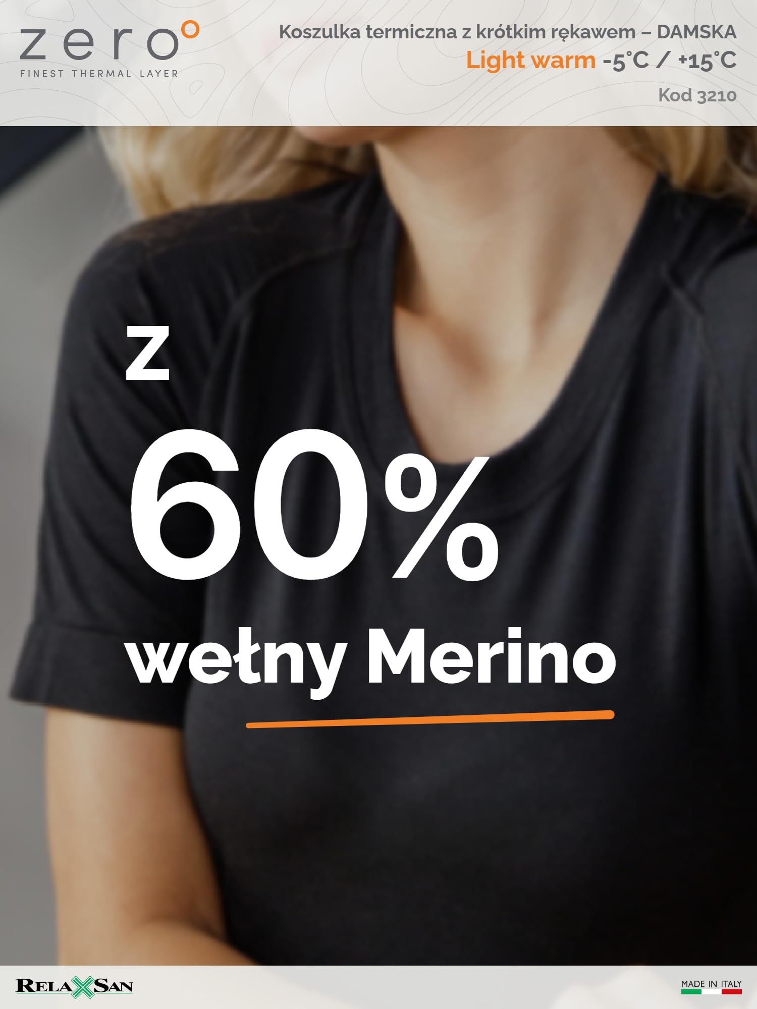 Relaxsan Zero 3210 – Damska koszulka termoaktywna T-shirt ultralekka bielizna oddychająca z włókien Dryarn i wełny merynosowej