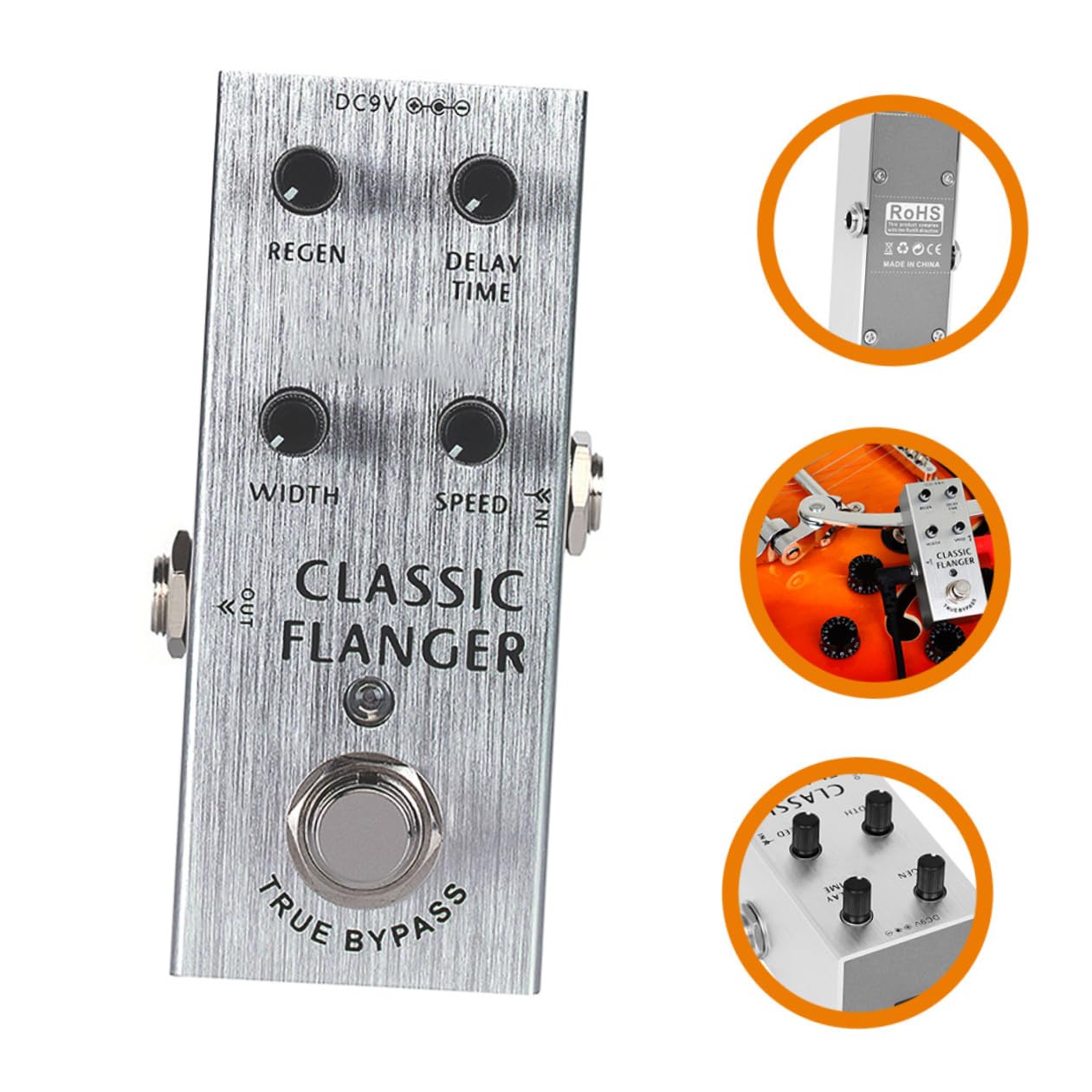 Pedale Flanger per Chitarra Elettrica, Effetto Metal Professionale | Argento, Struttura in Metallo, Uso in Performance , Formato Leggero per Musicisti e Apprendisti