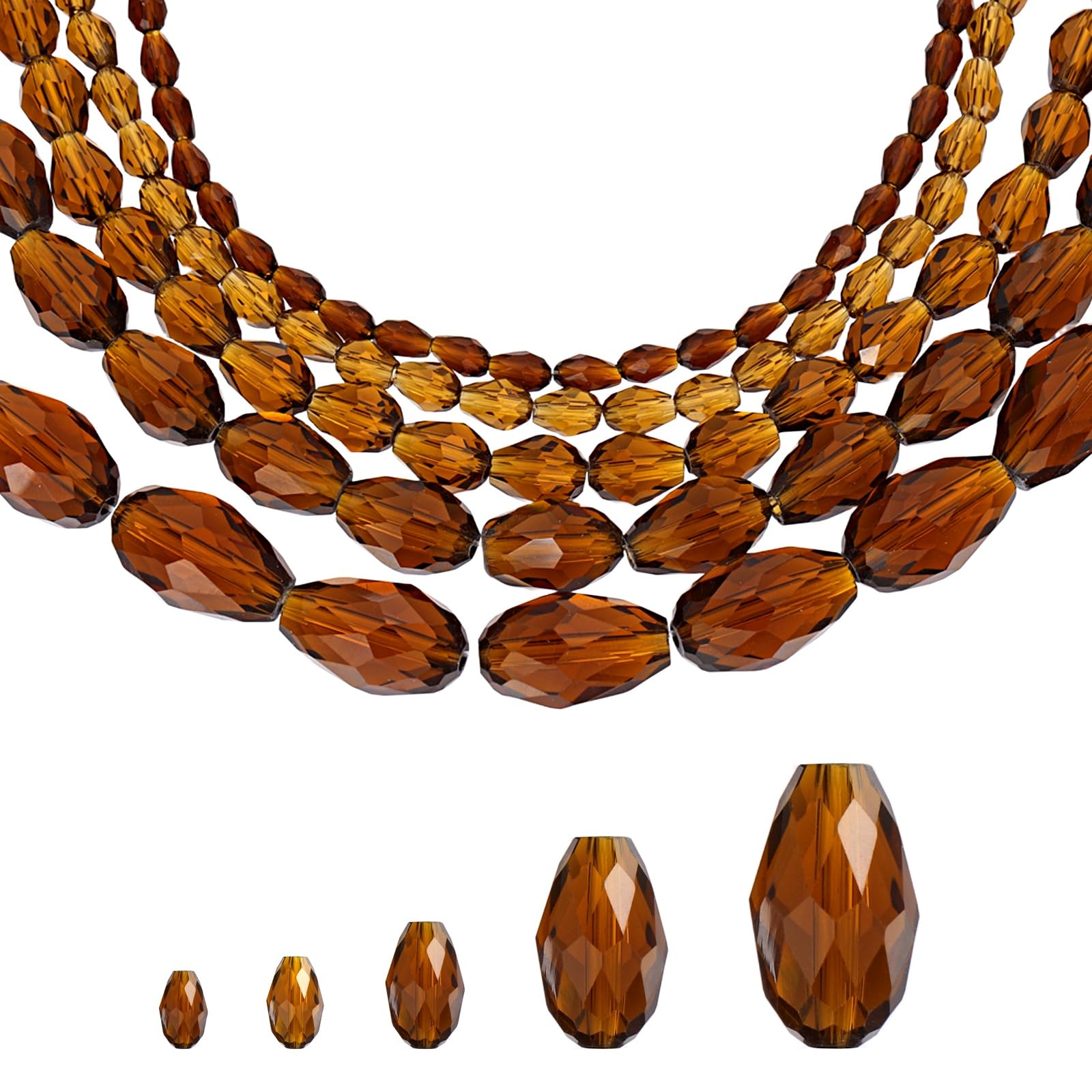 sourcing map 328 PCS Teardrop Crystal Glass Beads, 3x5mm Faceted Shape Crystal AB for Necklace Bracelet Earrings DIY Jewelry Crafts Making Supplies, Deep Amber โ image 1